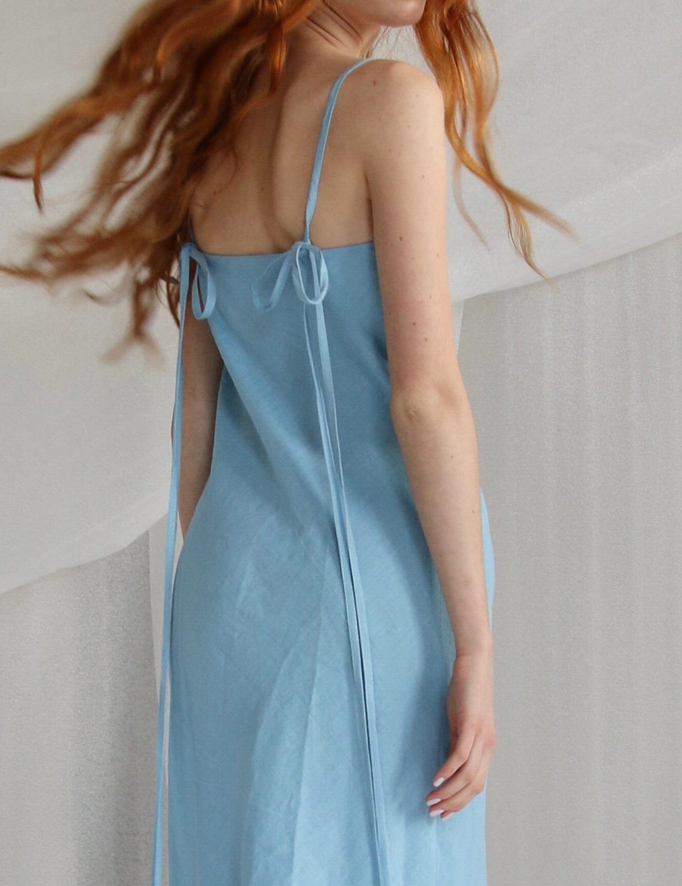  Light Blue Linen Maxi Slip Product Amoralle