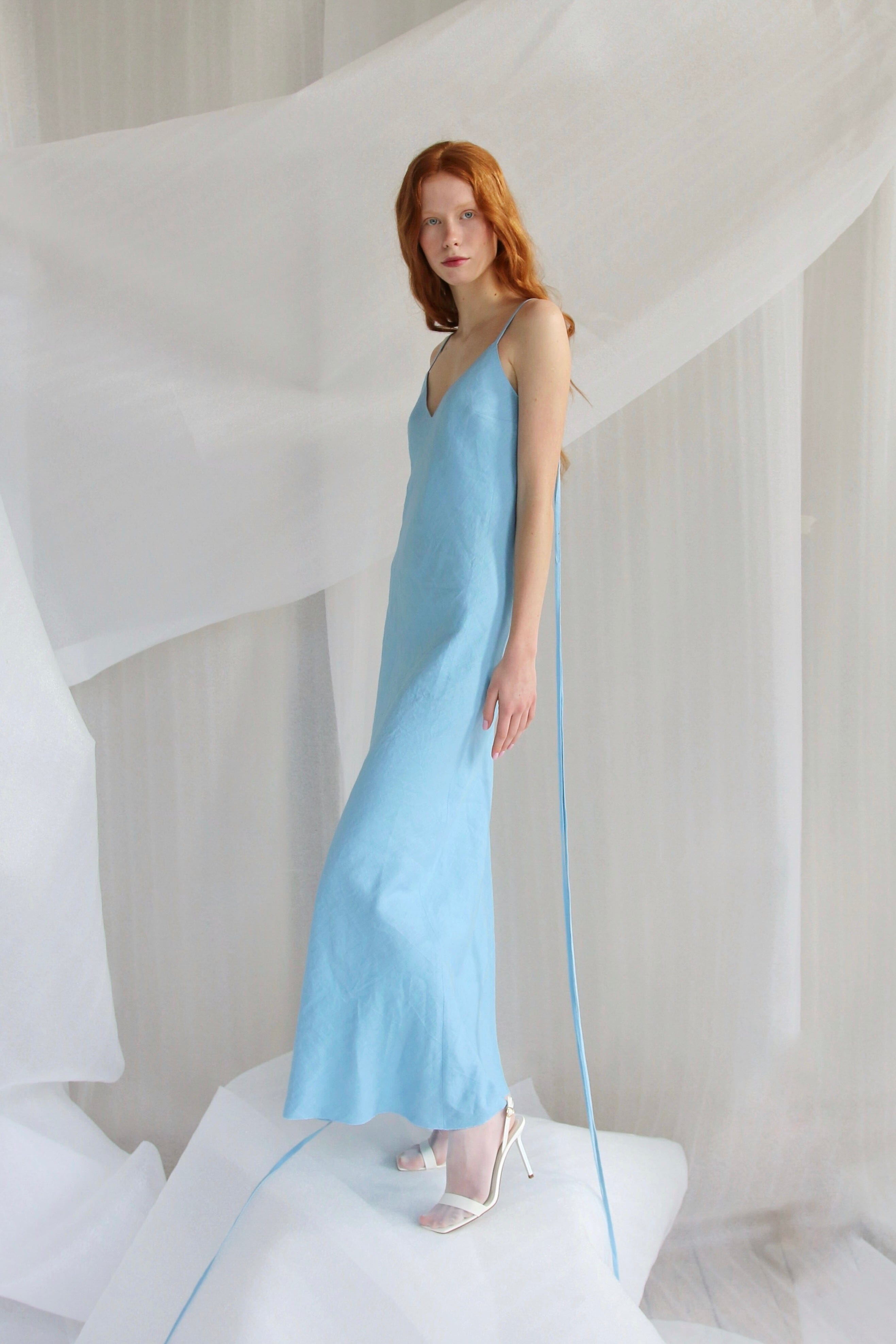  Light Blue Linen Maxi Slip Product Amoralle