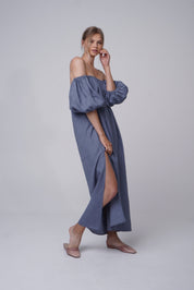  Linen Blue Dress Product Amoralle