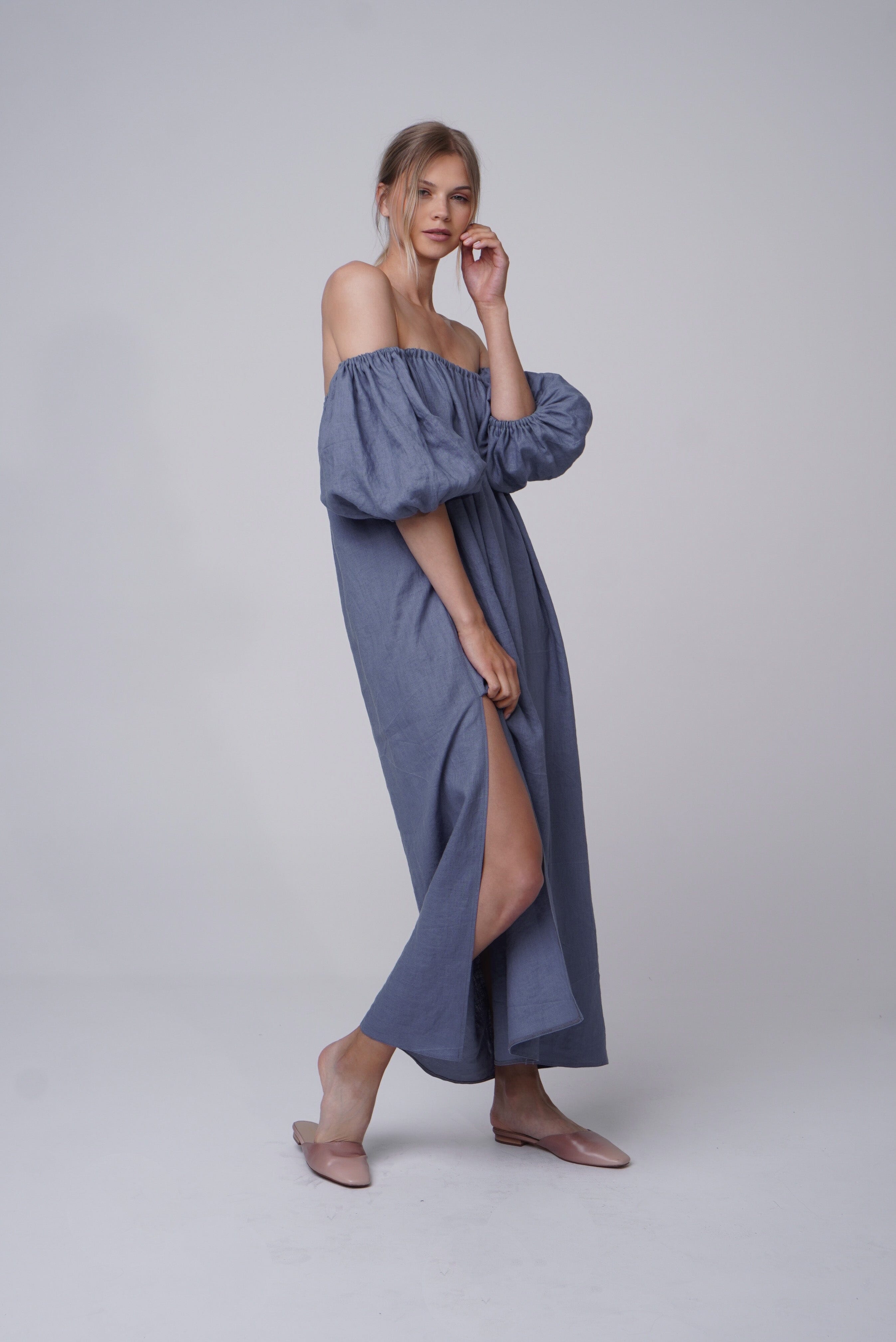  Linen Blue Dress Product Amoralle