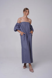  Linen Blue Dress Product Amoralle
