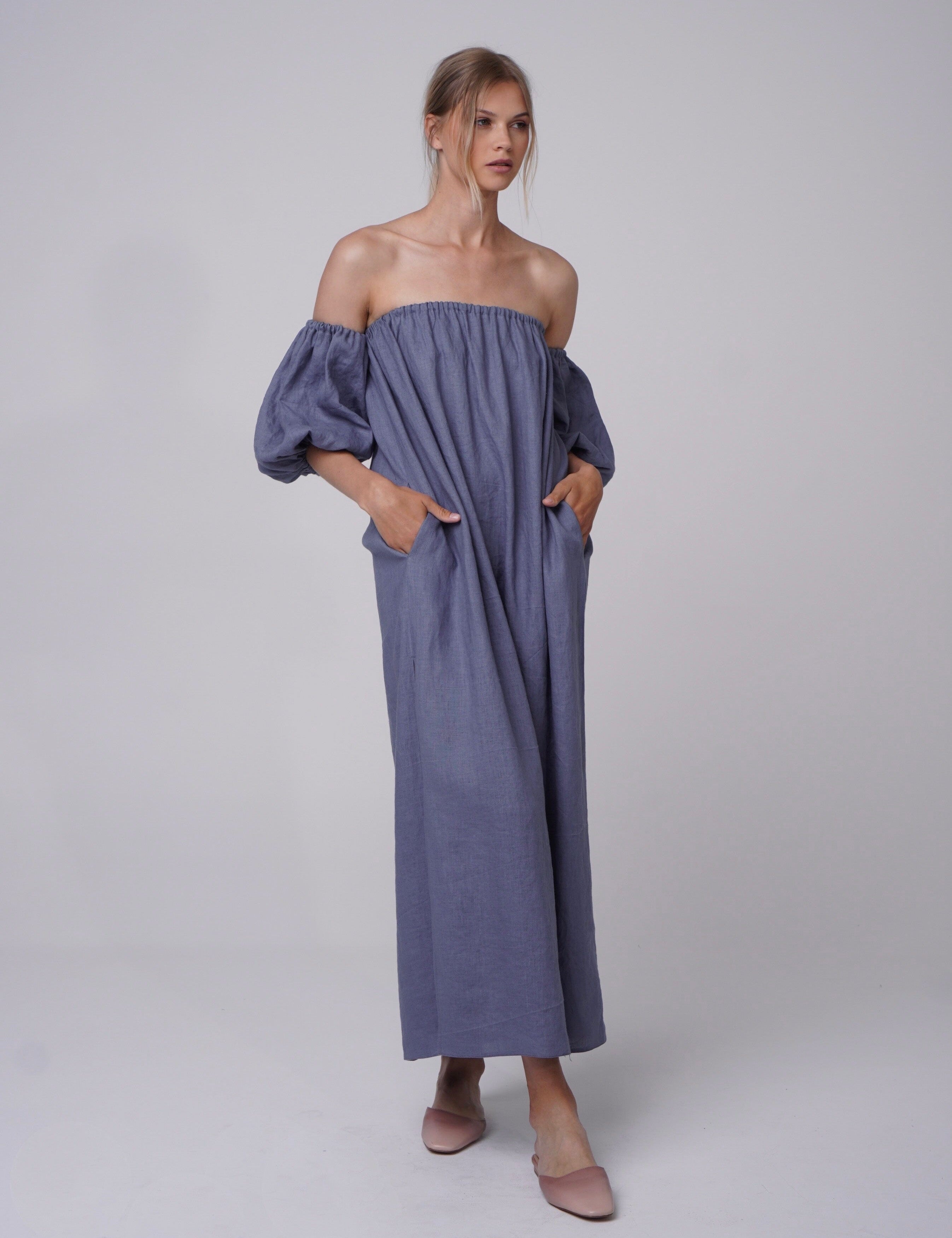  Linen Blue Dress Product Amoralle