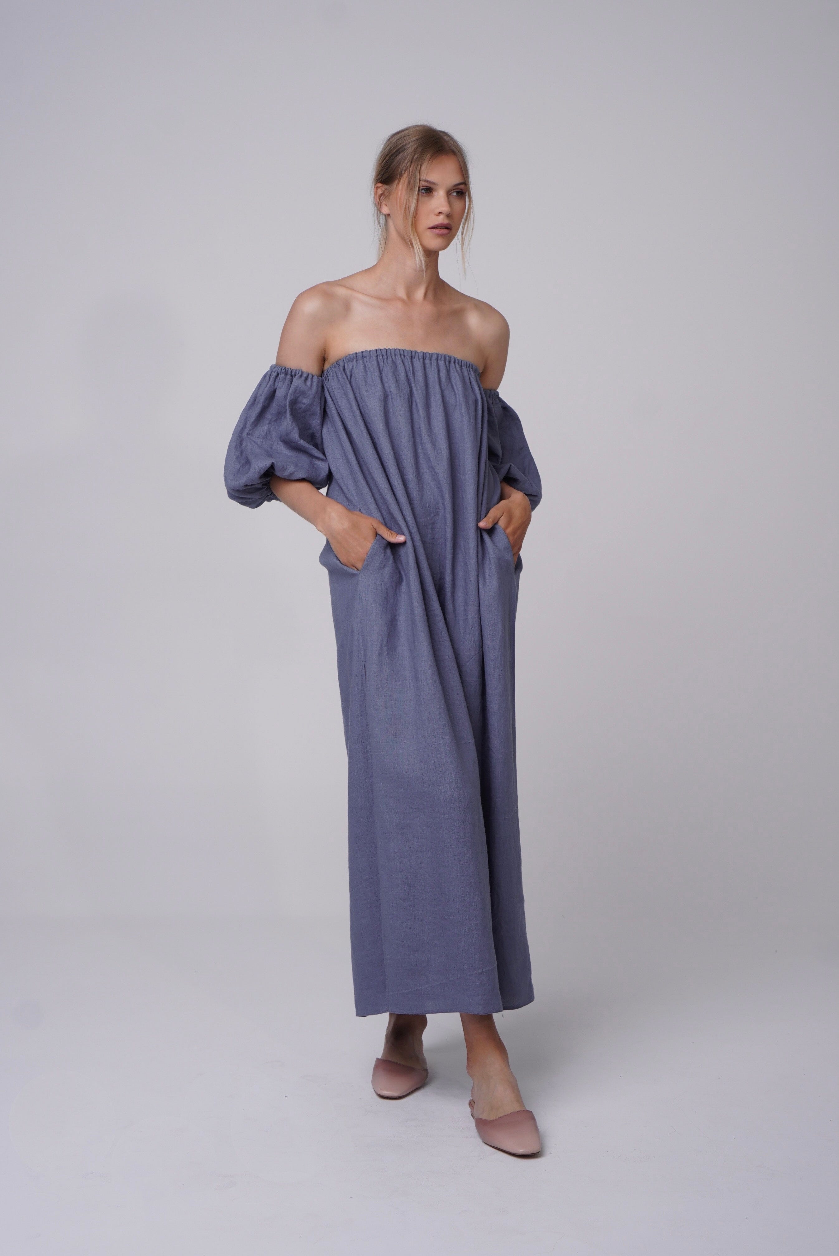  Linen Blue Dress Product Amoralle