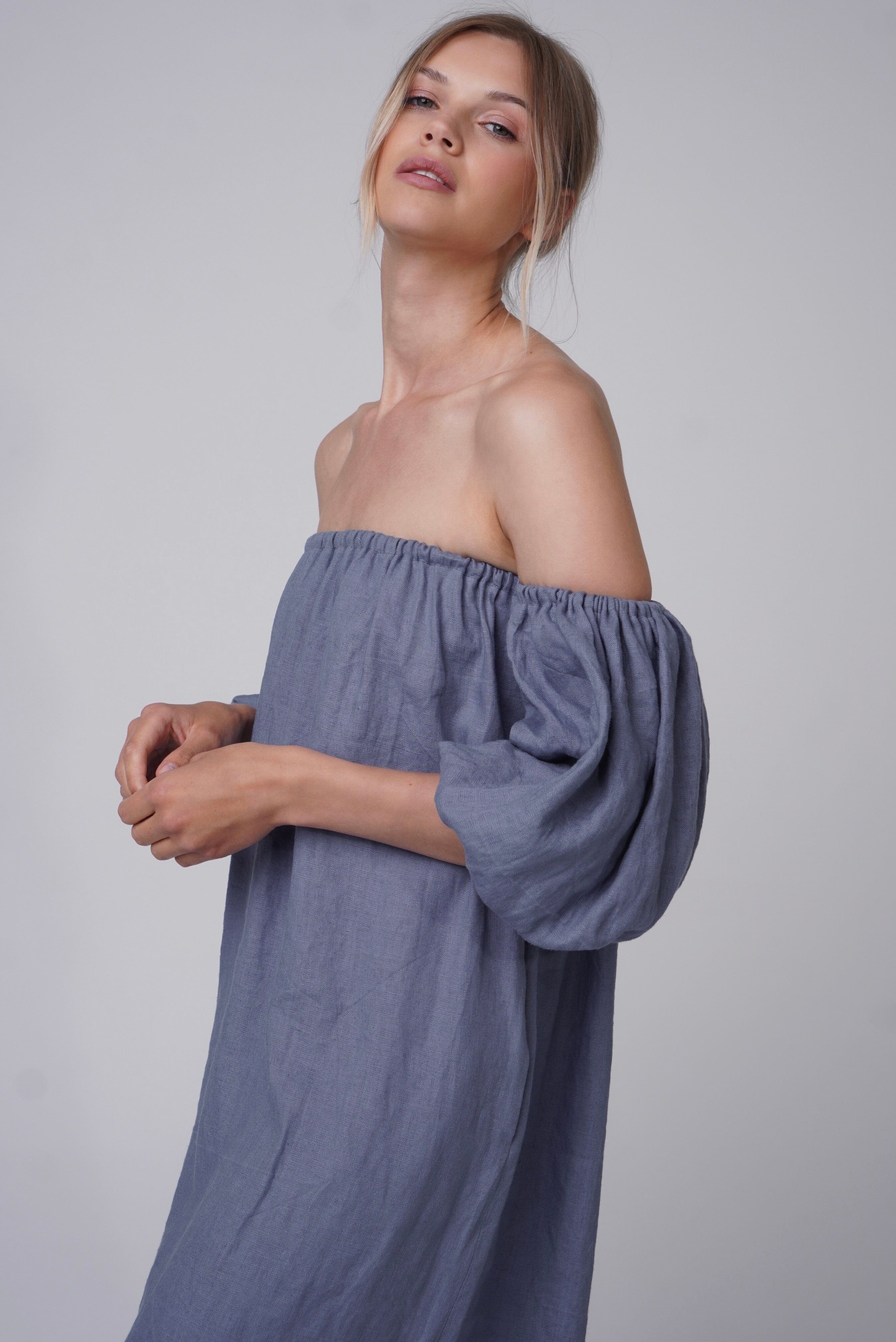  Linen Blue Dress Product Amoralle