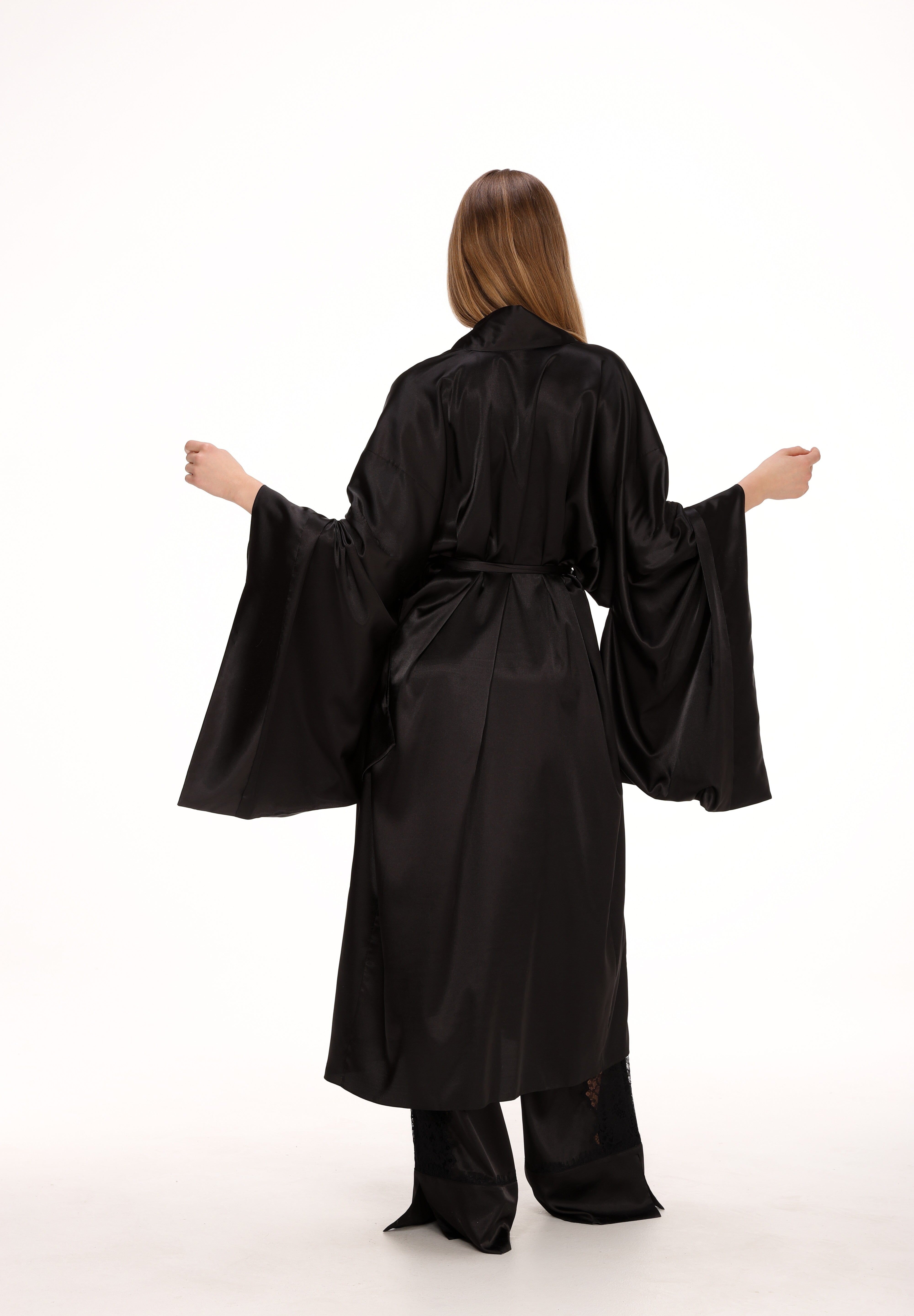 Midi Satin Kimono in Black Product Amoralle