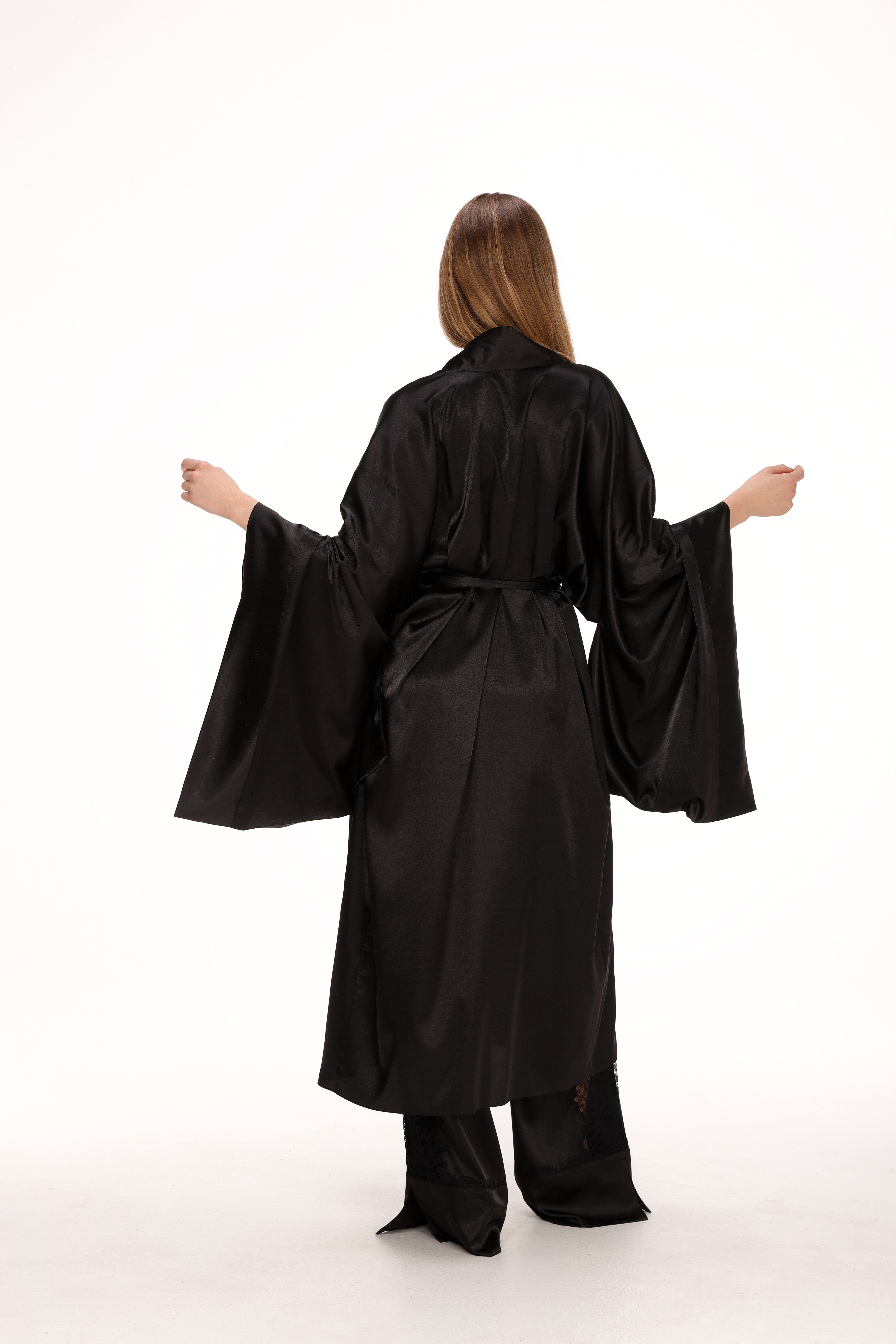  Midi Satin Kimono in Black Product Amoralle