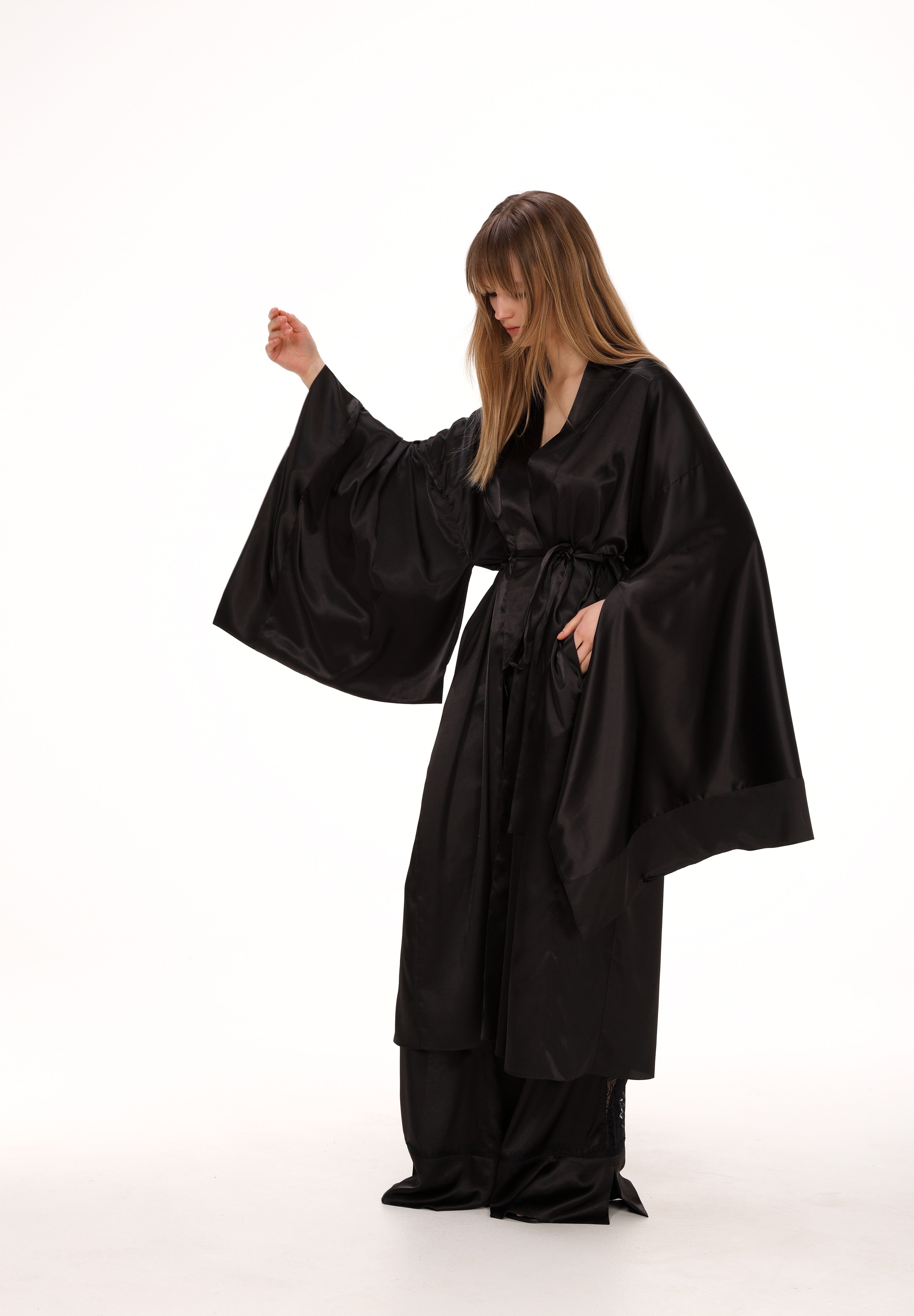  Midi Satin Kimono in Black Product Amoralle