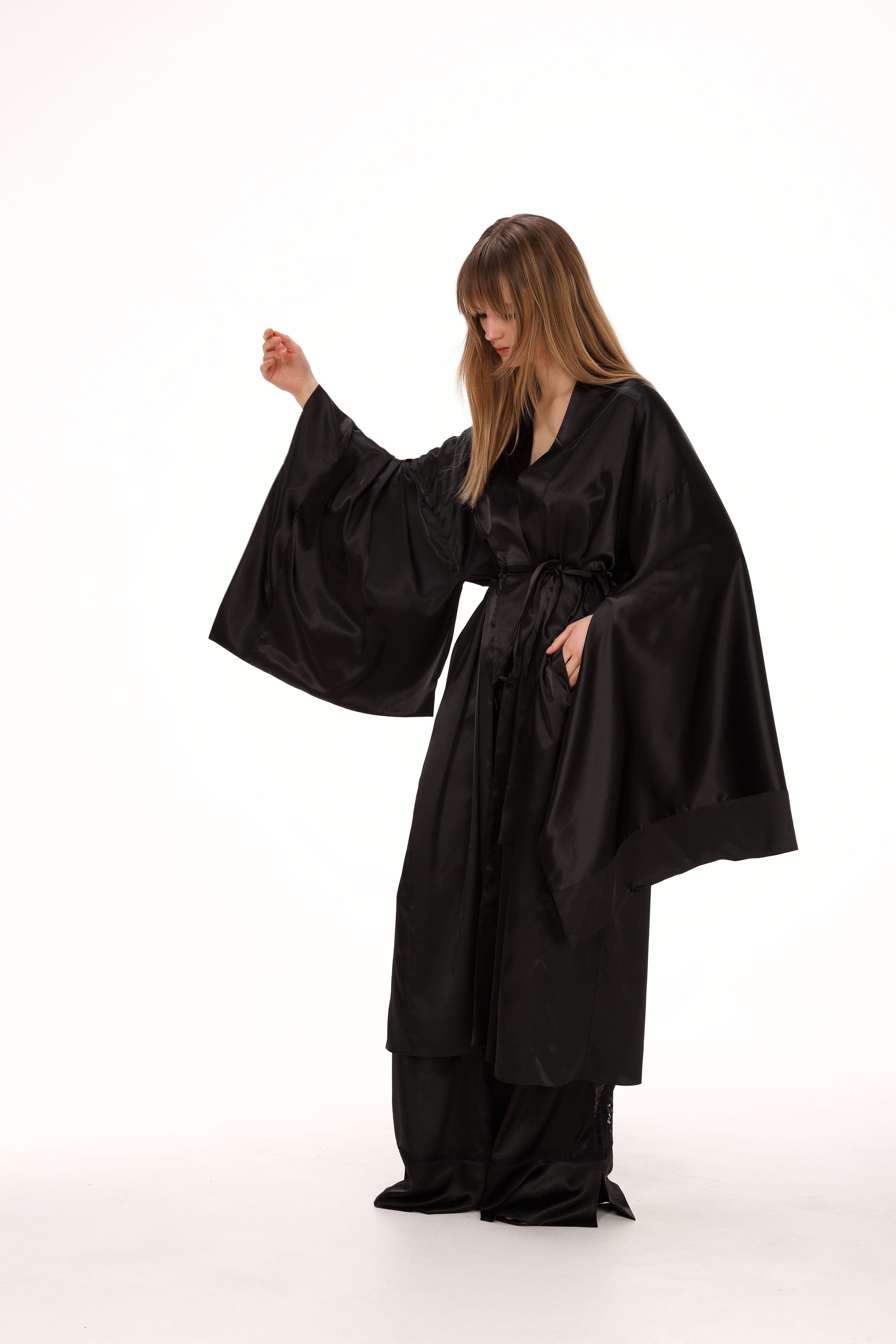  Midi Satin Kimono in Black Product Amoralle