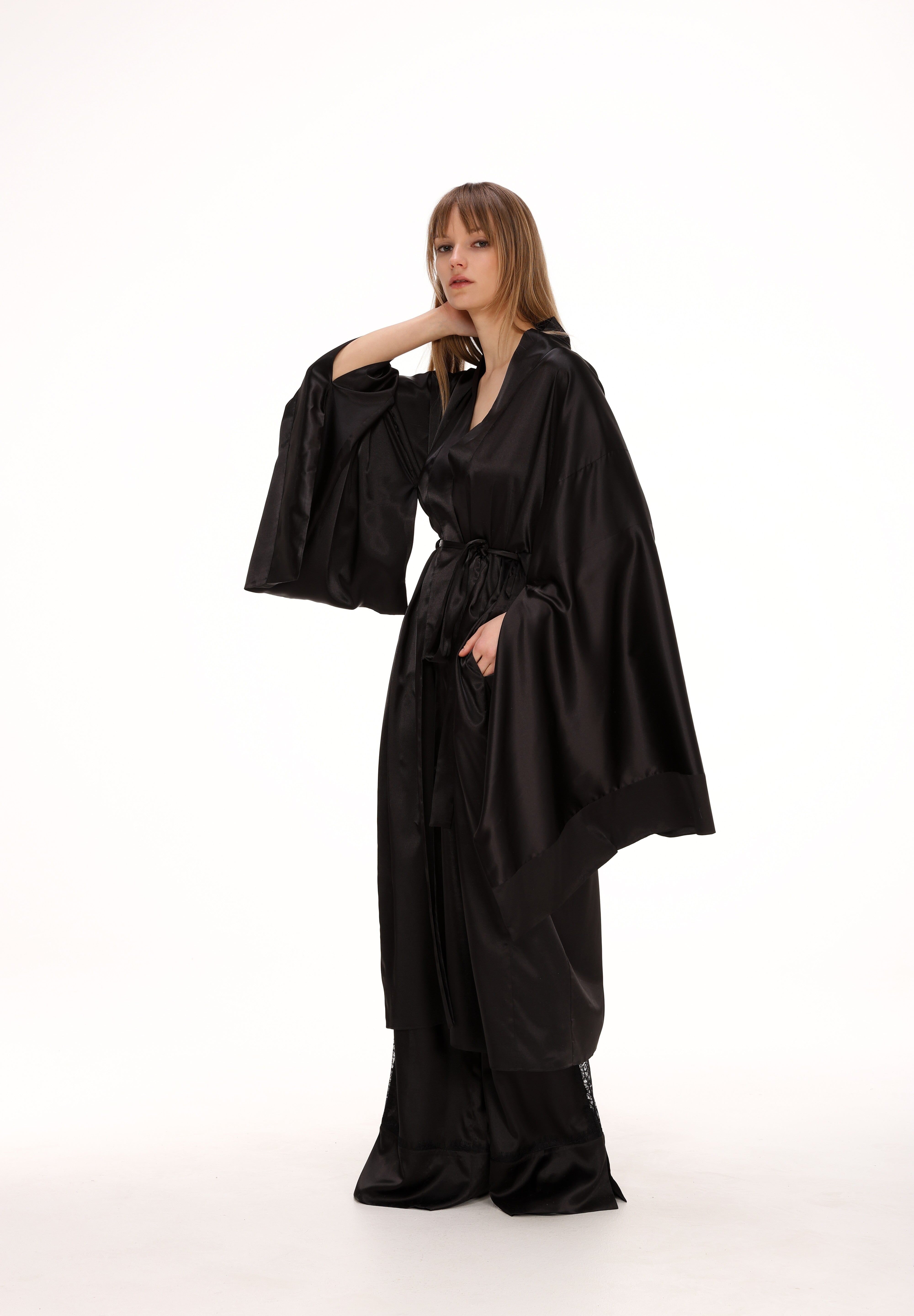  Midi Satin Kimono in Black Product Amoralle