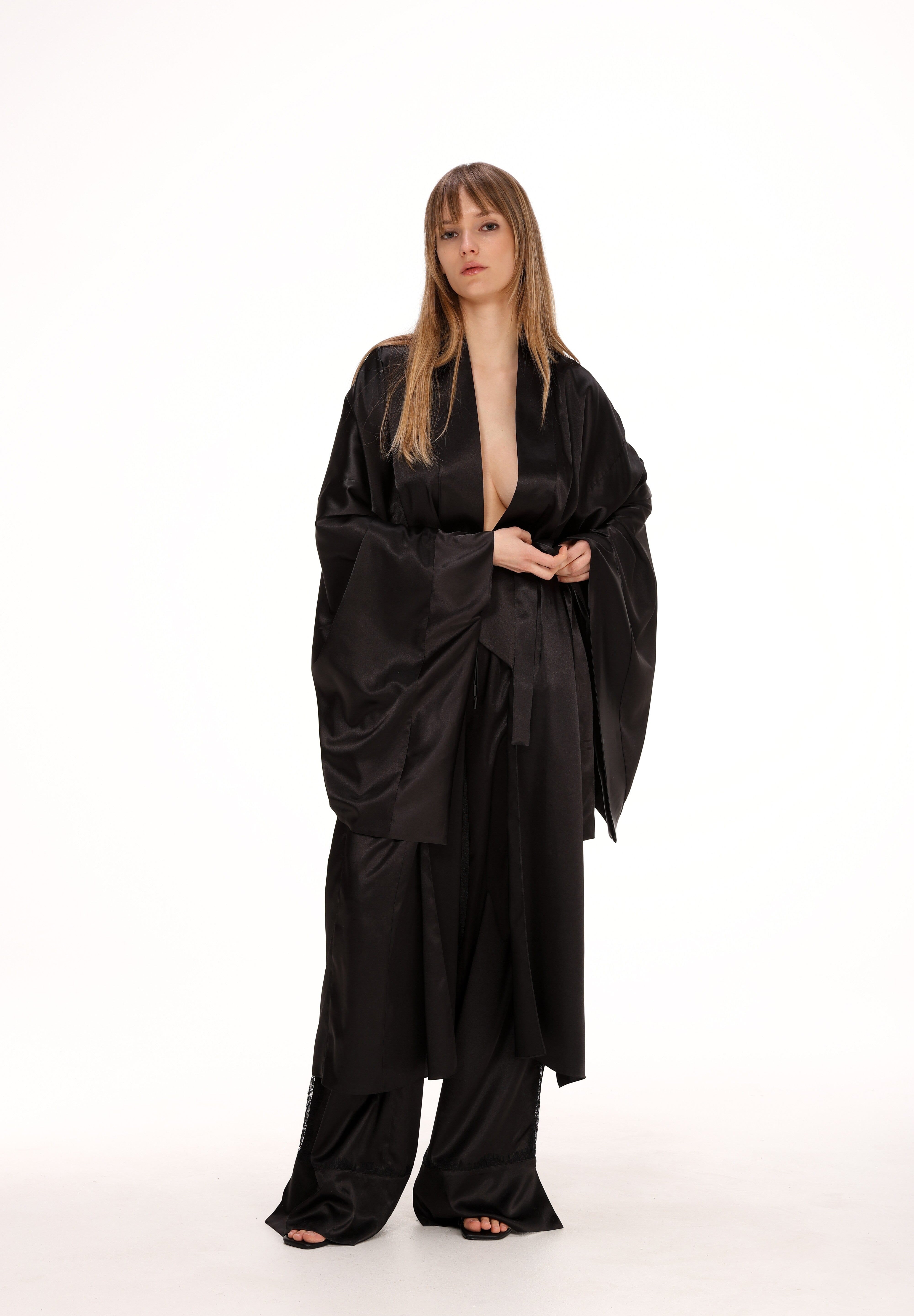  Midi Satin Kimono in Black Product Amoralle