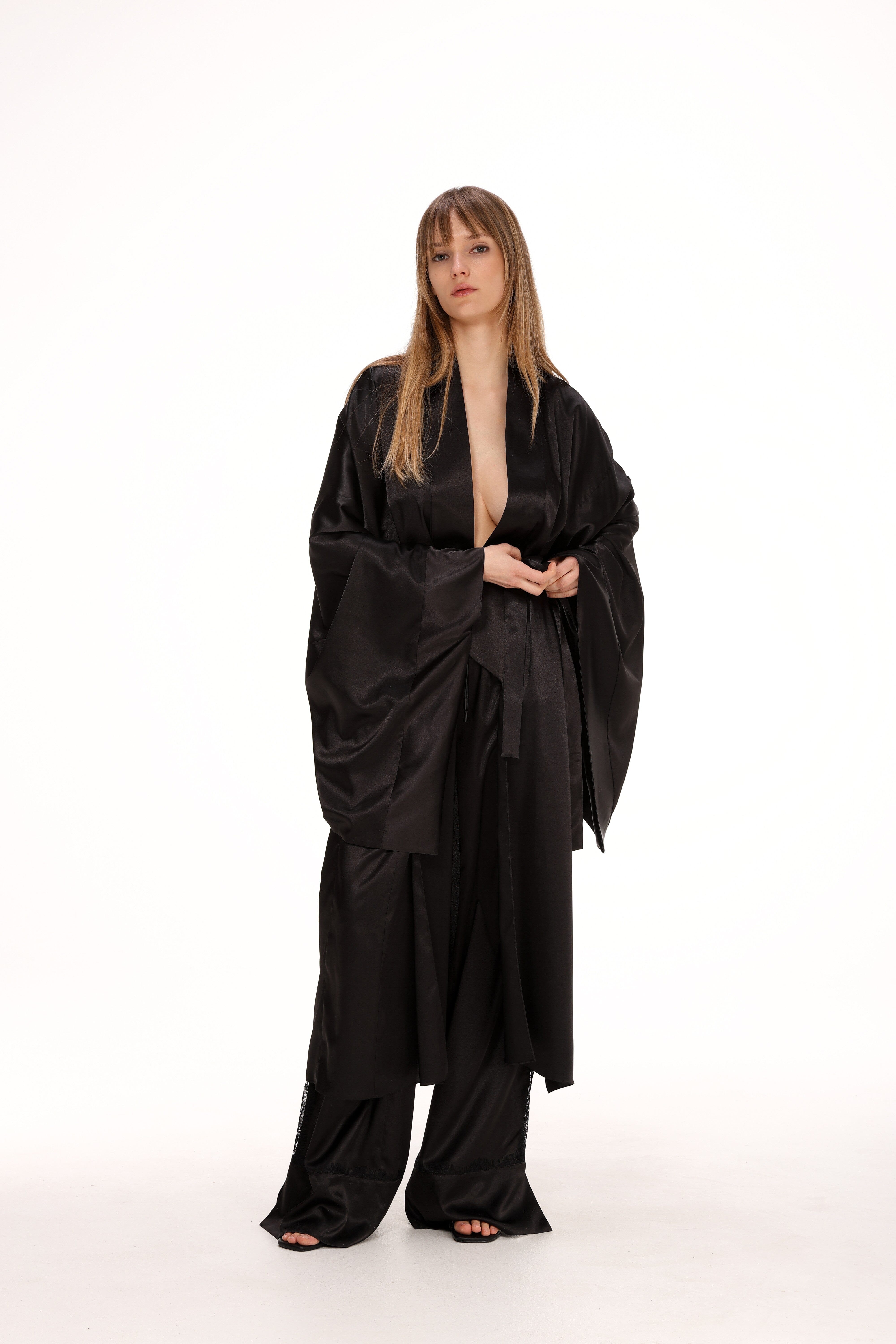  Midi Satin Kimono in Black Product Amoralle