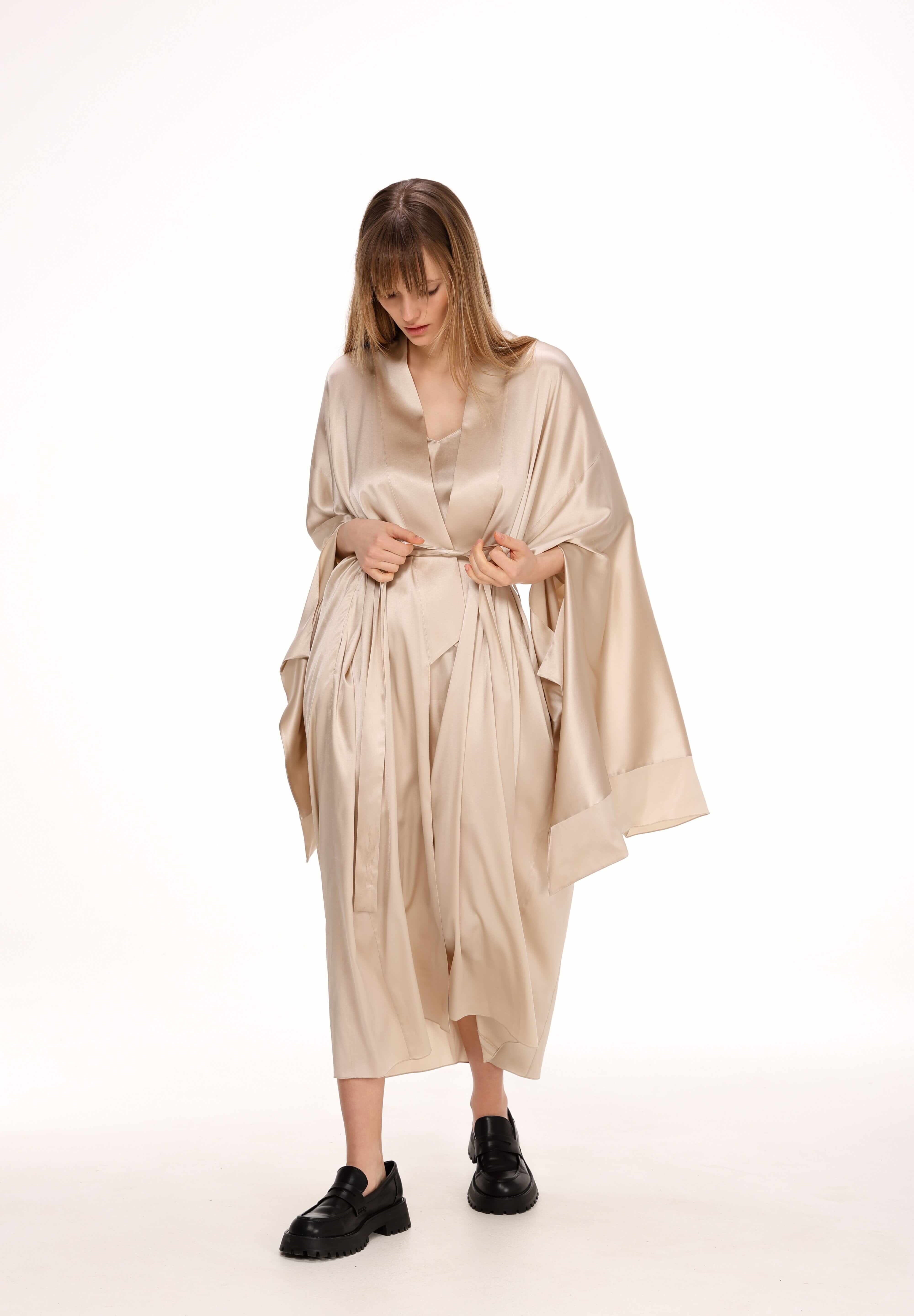  Midi Silk Robe in Light Beige Product Amoralle