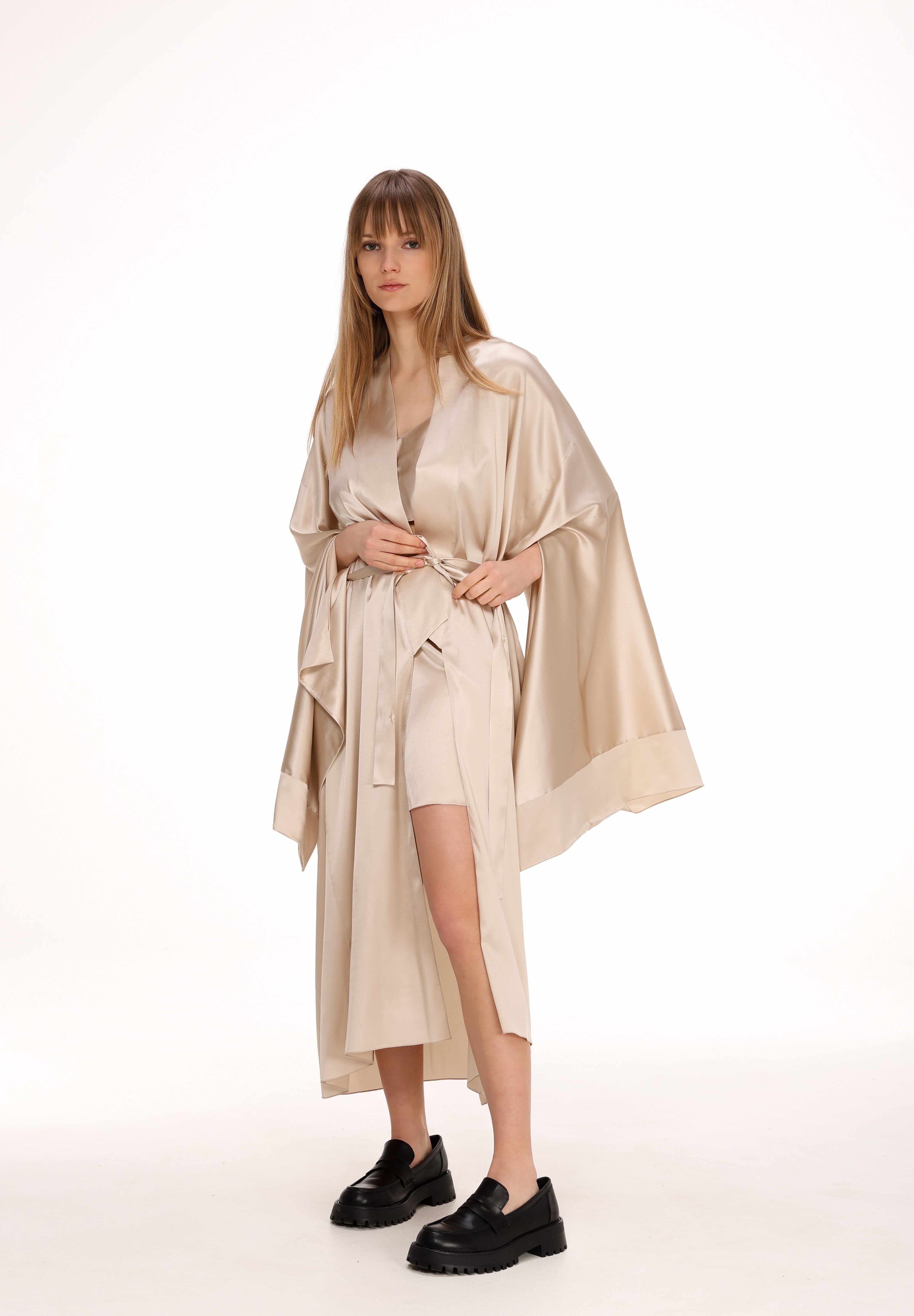  Midi Silk Robe in Light Beige Product Amoralle