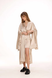  Midi Silk Robe in Light Beige Product Amoralle