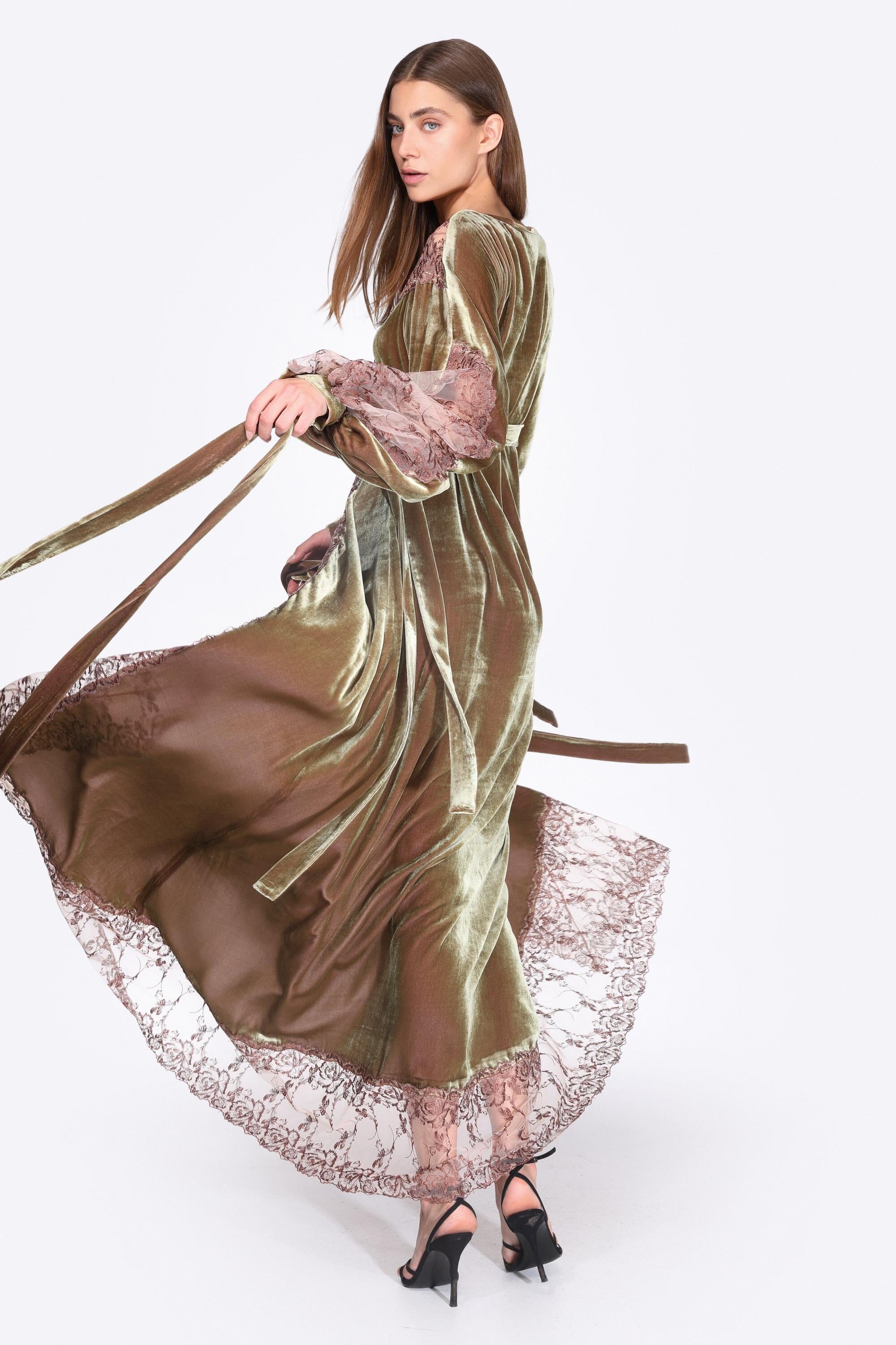  Nostalgia in Silk Olive Robe Product Amoralle