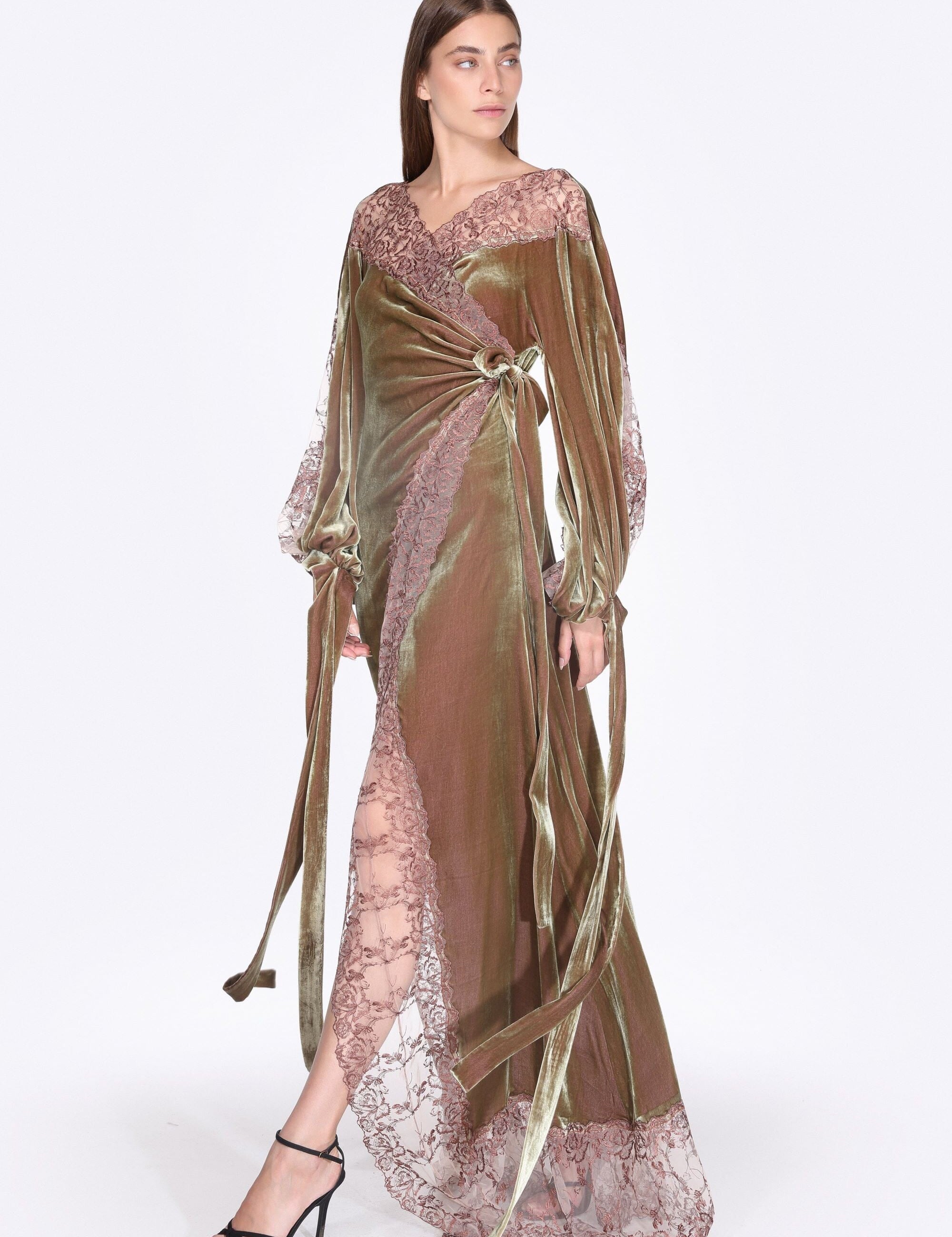  Nostalgia in Silk Olive Robe Product Amoralle
