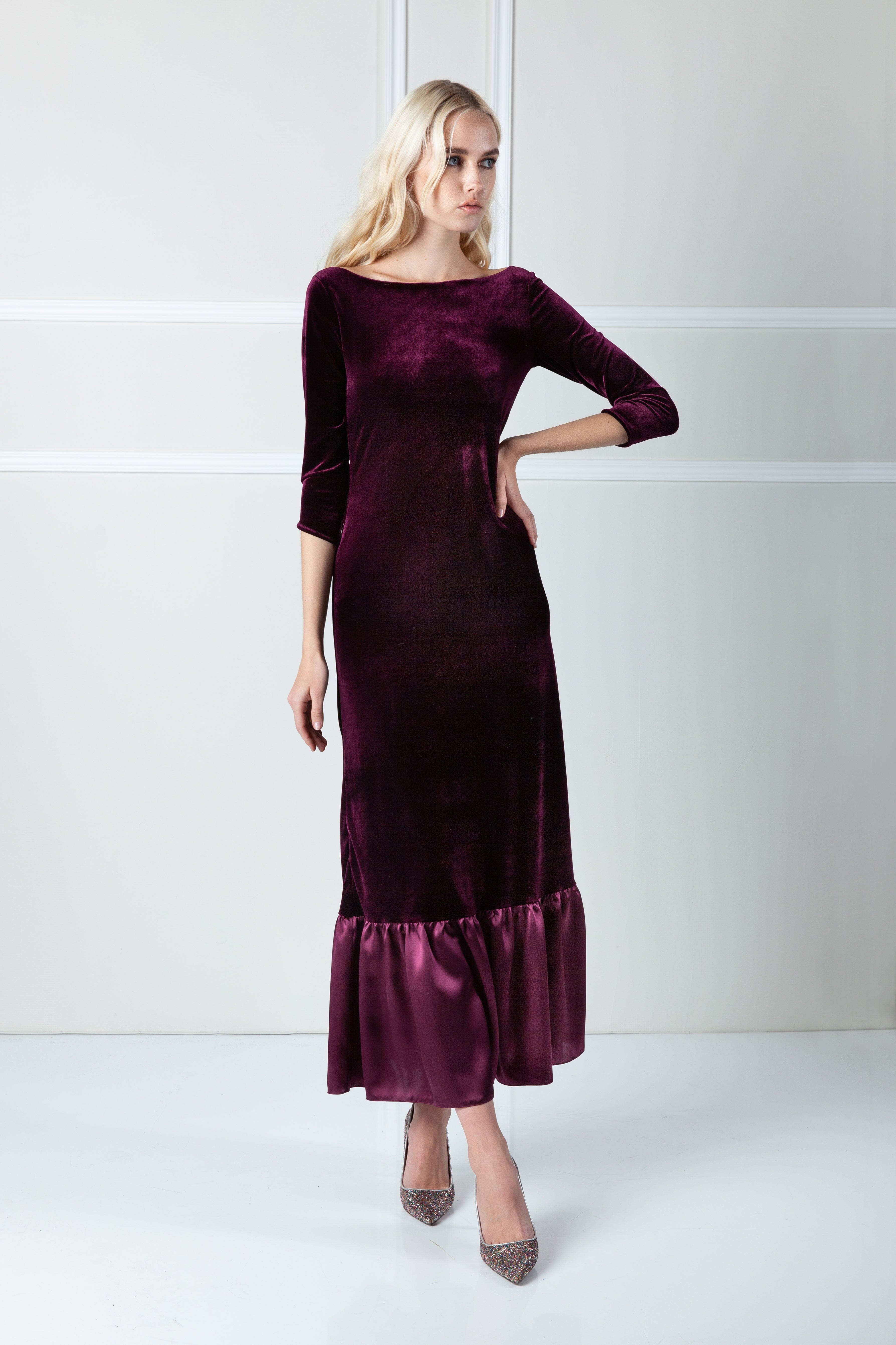  Plum Velvet Dress Product Amoralle