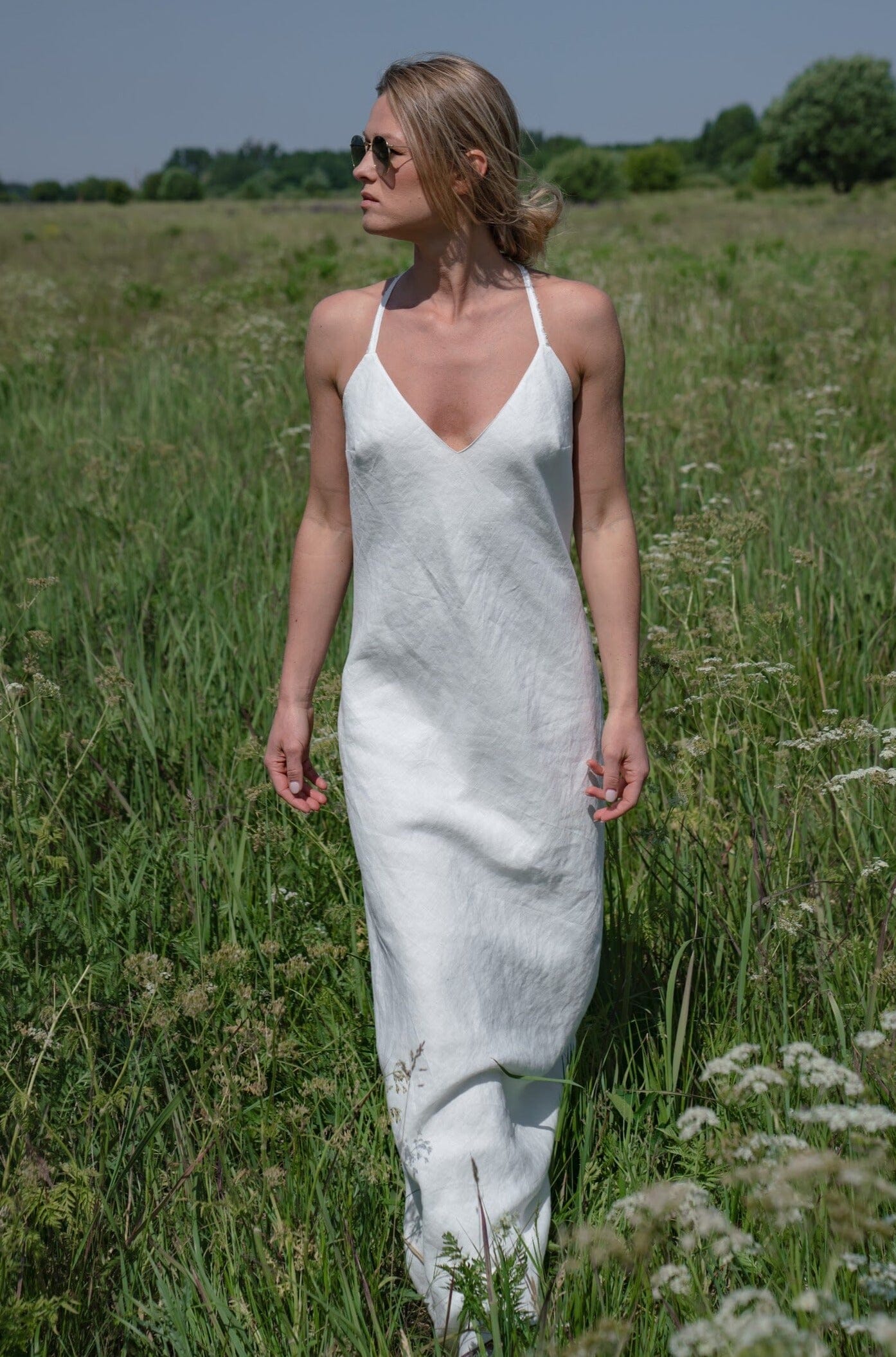  Pure Linen Romance Dress White Product Amoralle