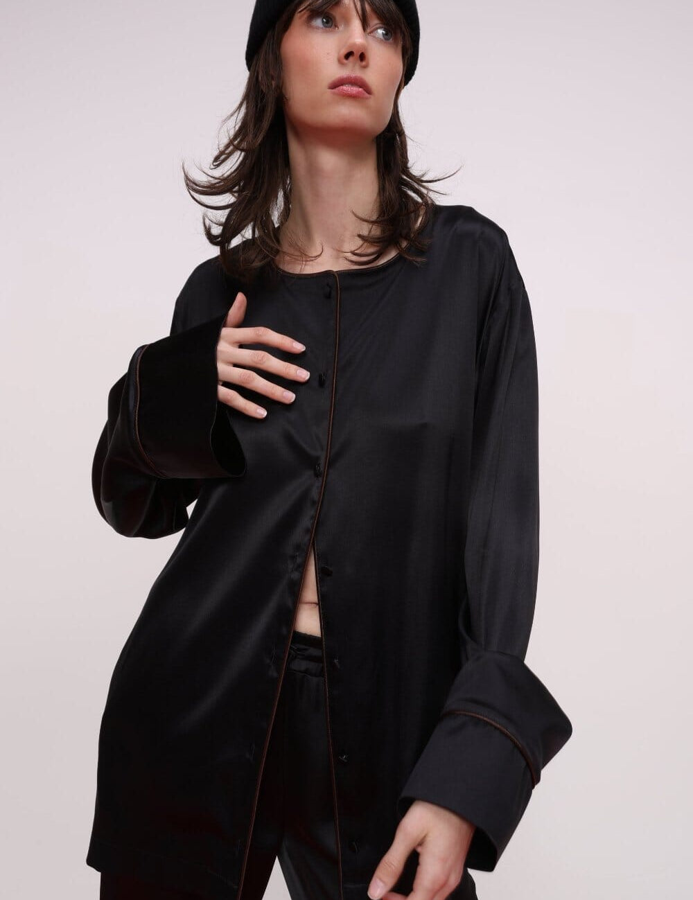  Relaxed Silk Button-Up Shirt Product Amoralle