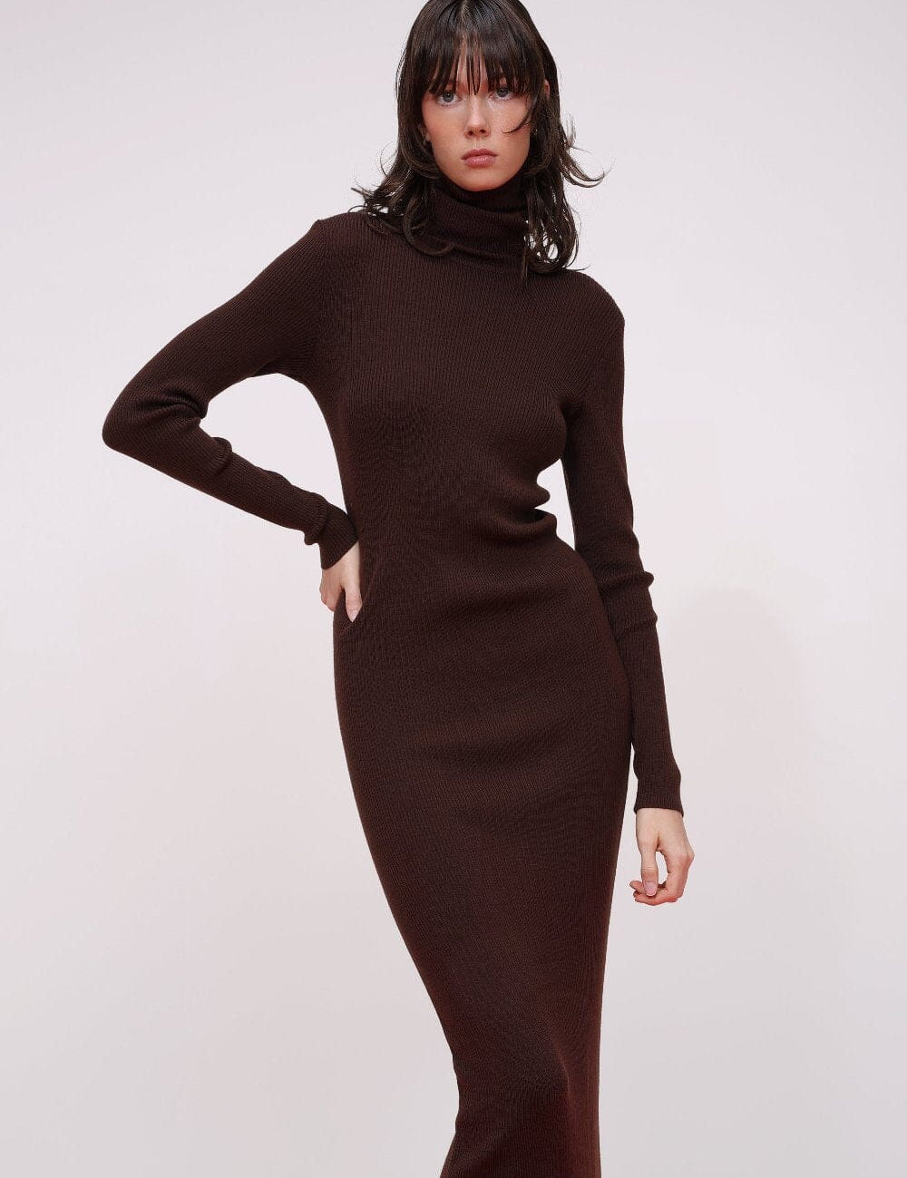  Rib Knit Turtleneck Midi Dress Product Amoralle