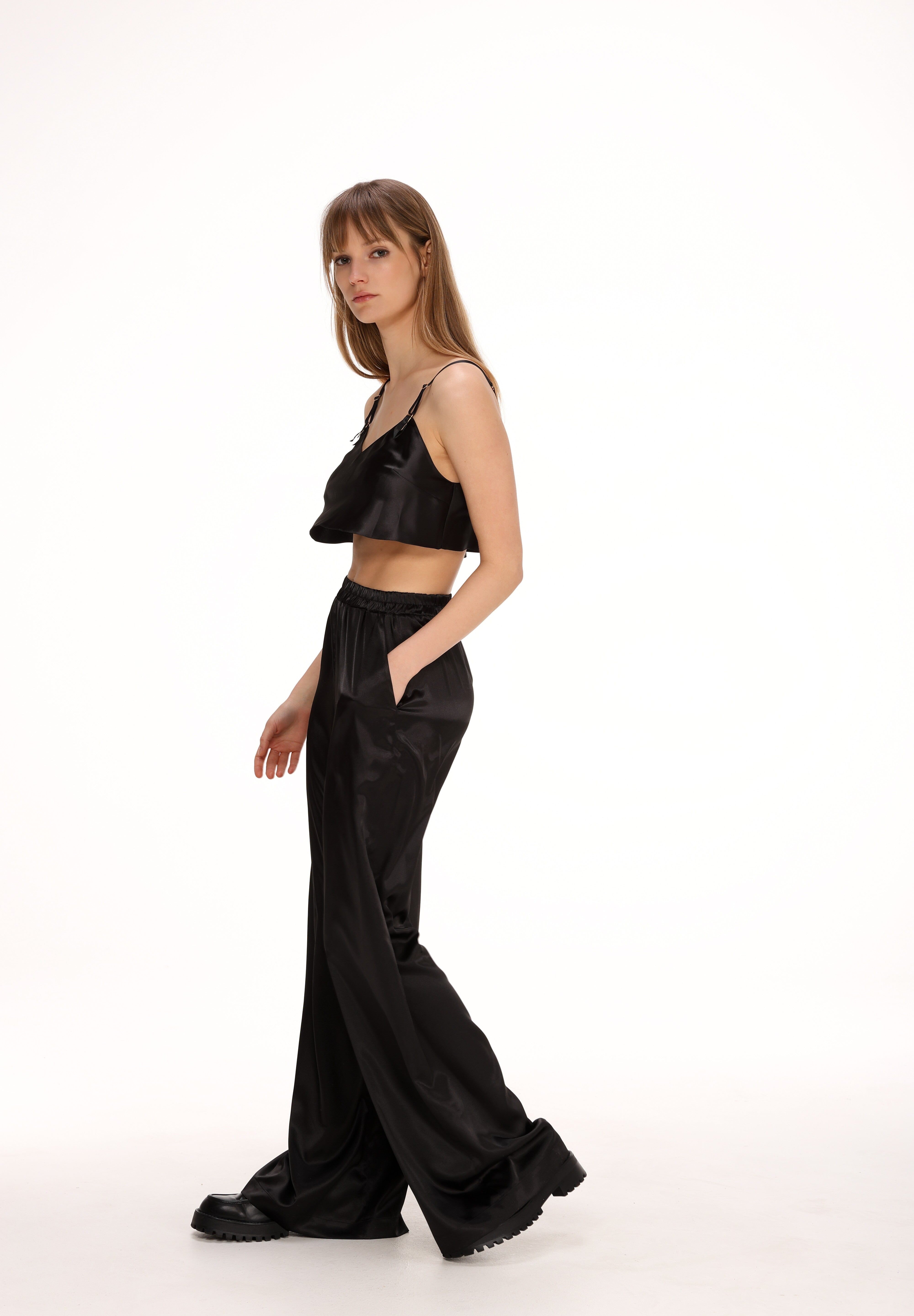  Satin Pants in Black Product Amoralle