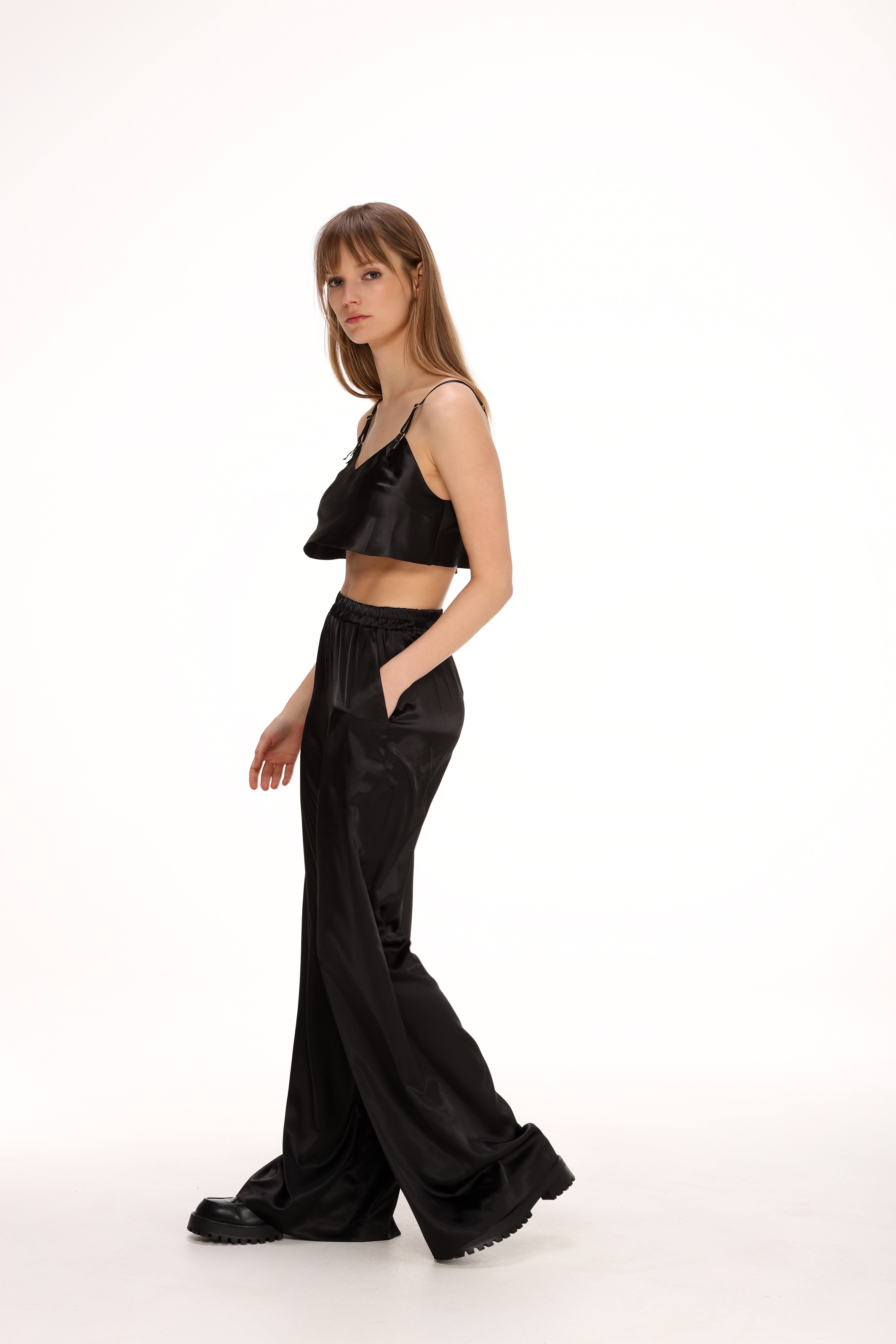  Satin Pants in Black Product Amoralle