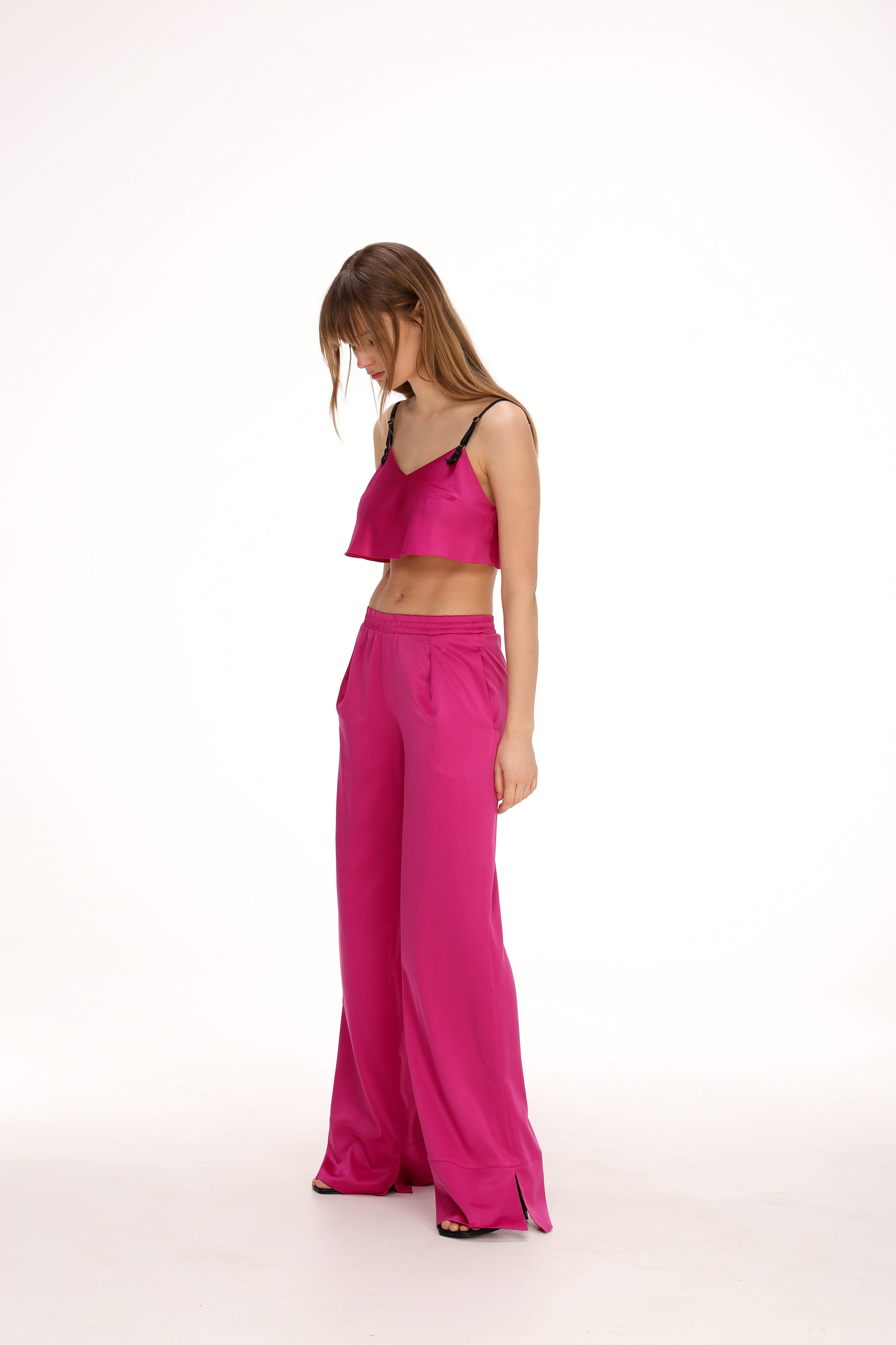  Satin Pants with Split End Amoralle