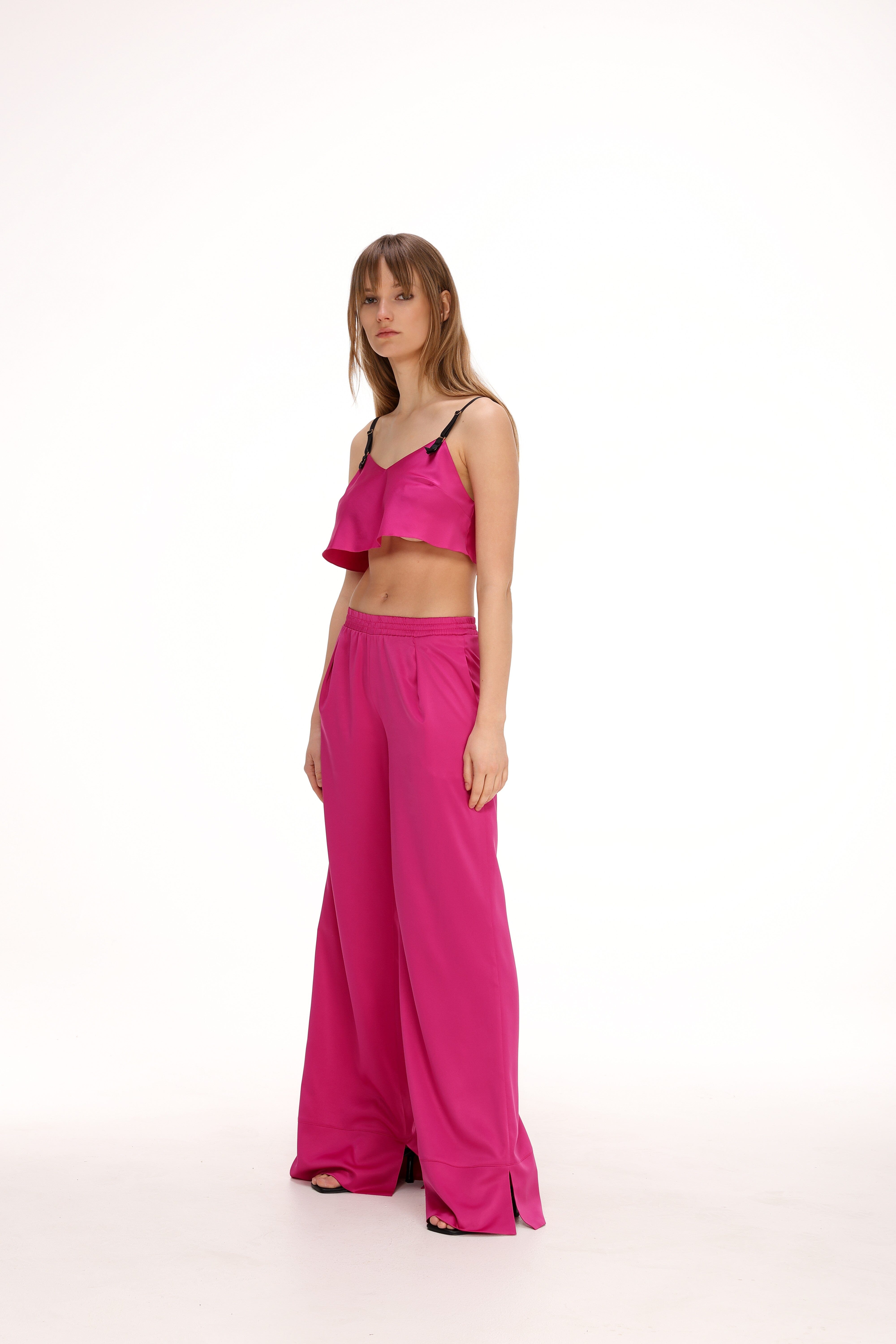  Satin Pants with Split End Amoralle