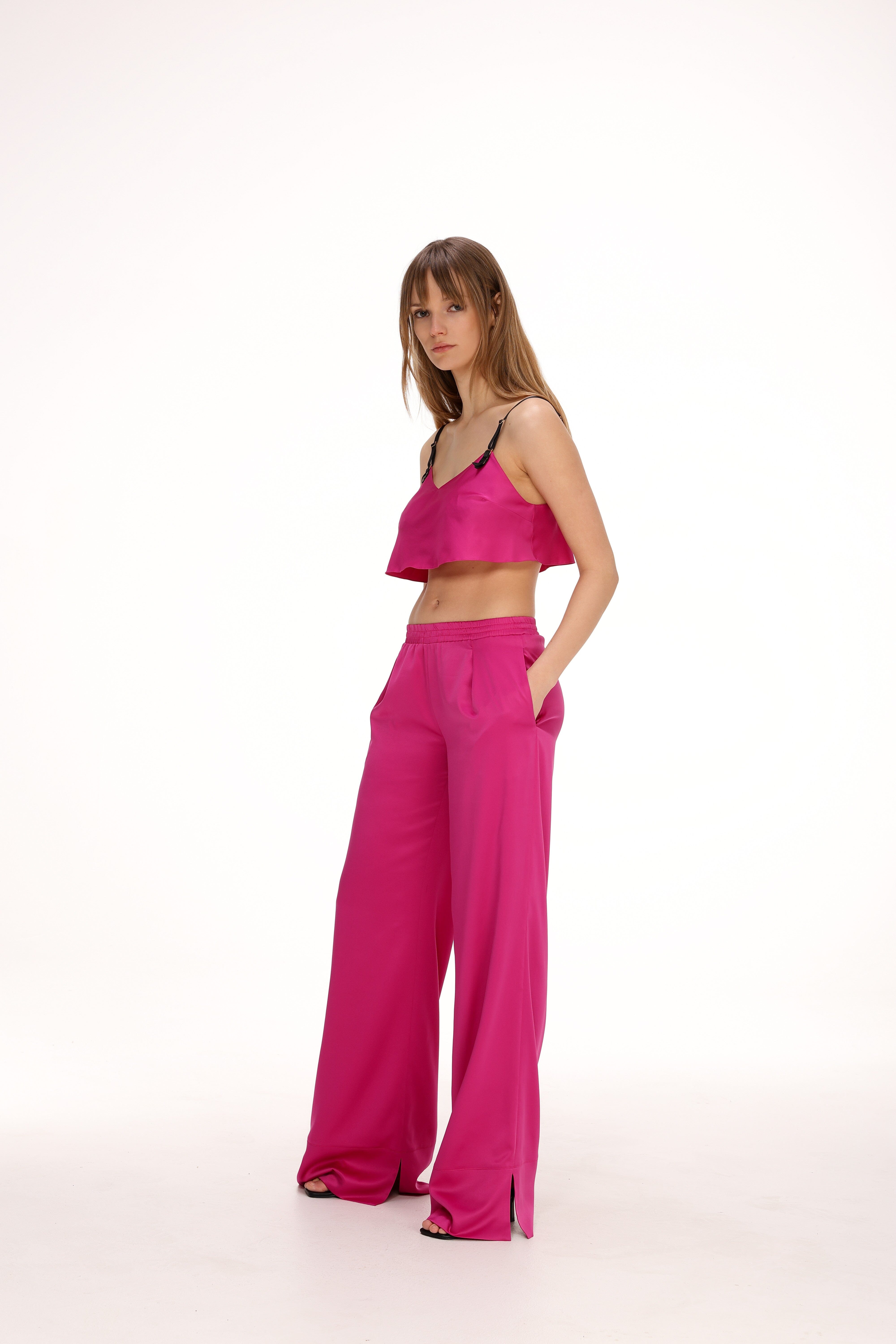  Satin Pants with Split End Amoralle