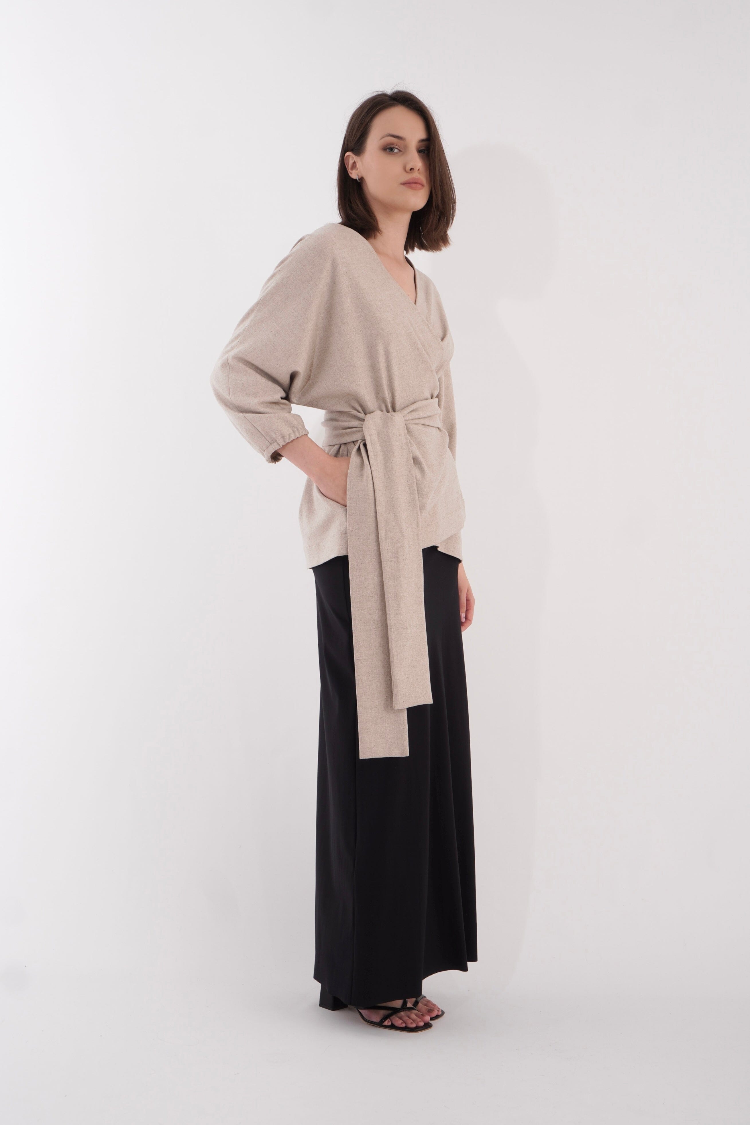  Silent Flame Wool Wrap Jacket Beige Product Amoralle