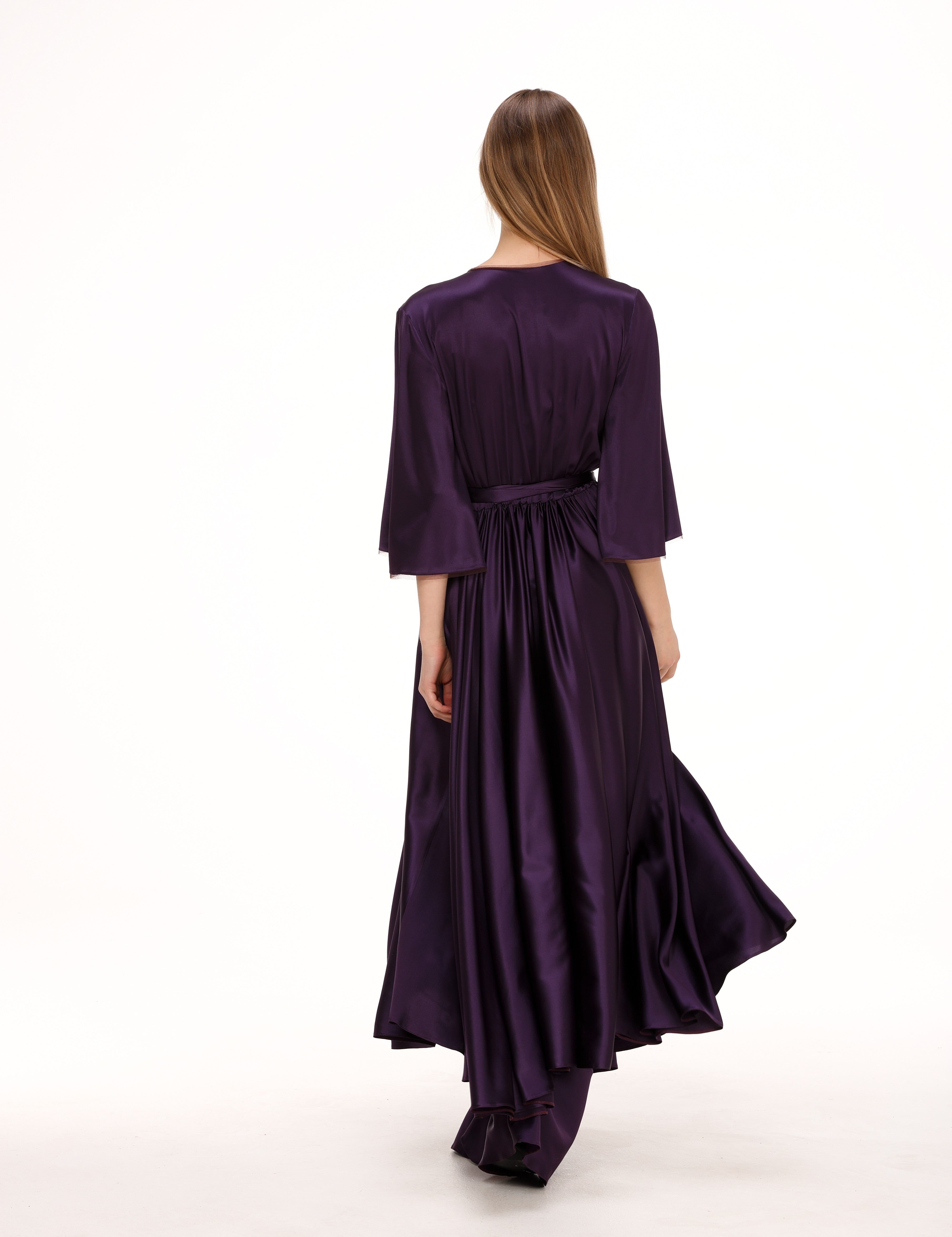  Silk Midi Wrap Dress in Plum Product Amoralle