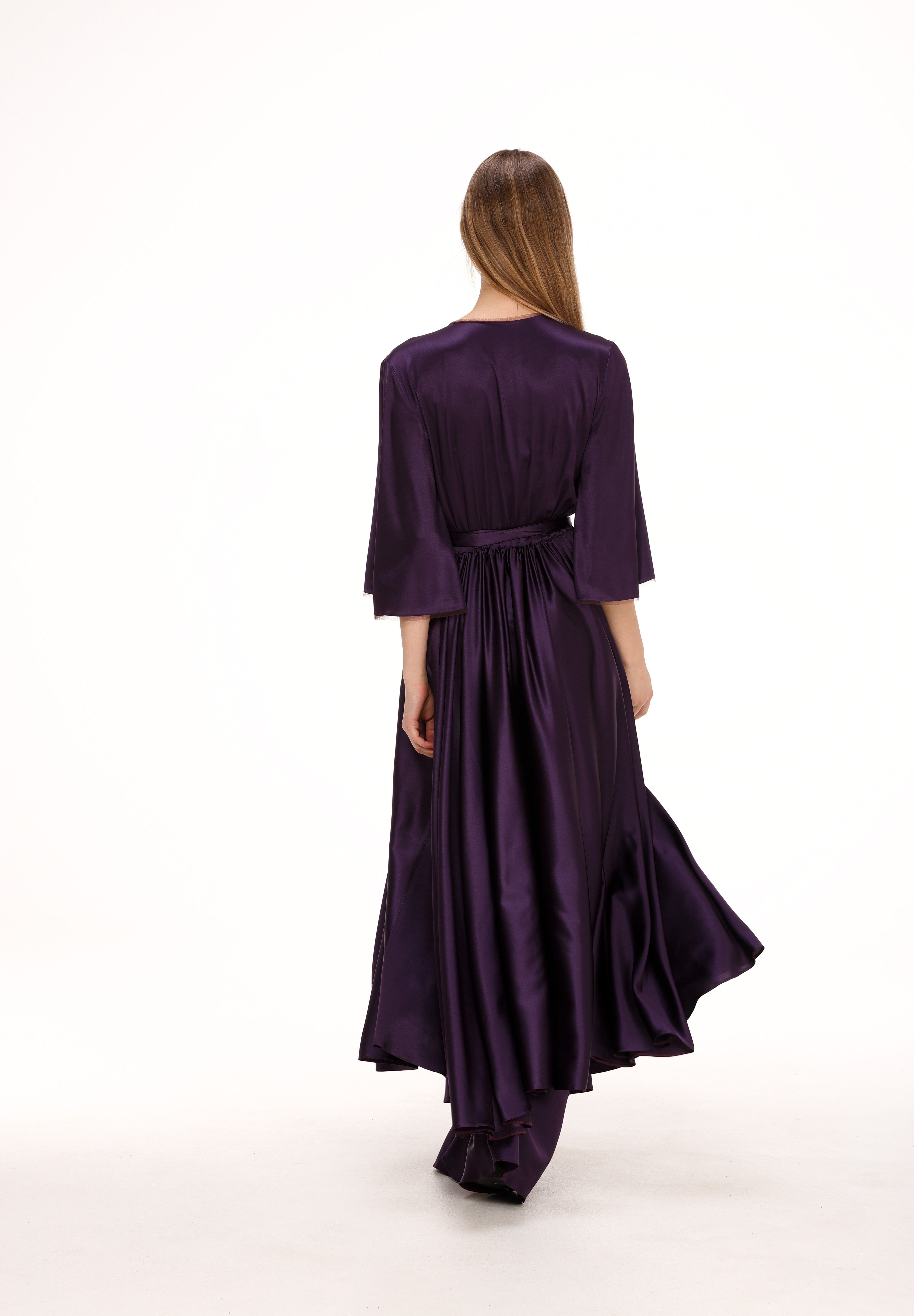  Silk Midi Wrap Dress in Plum Product Amoralle