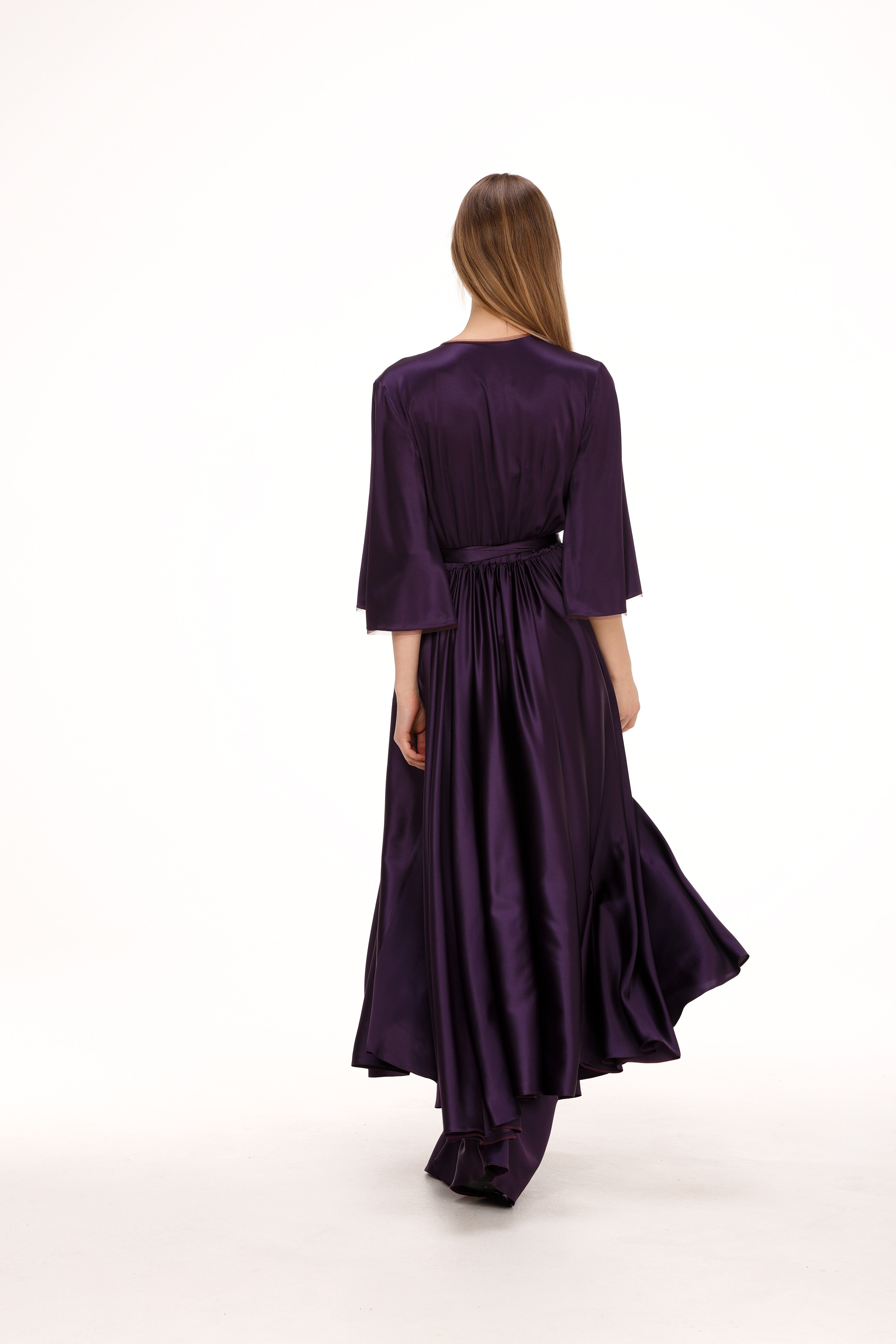  Silk Midi Wrap Dress in Plum Product Amoralle