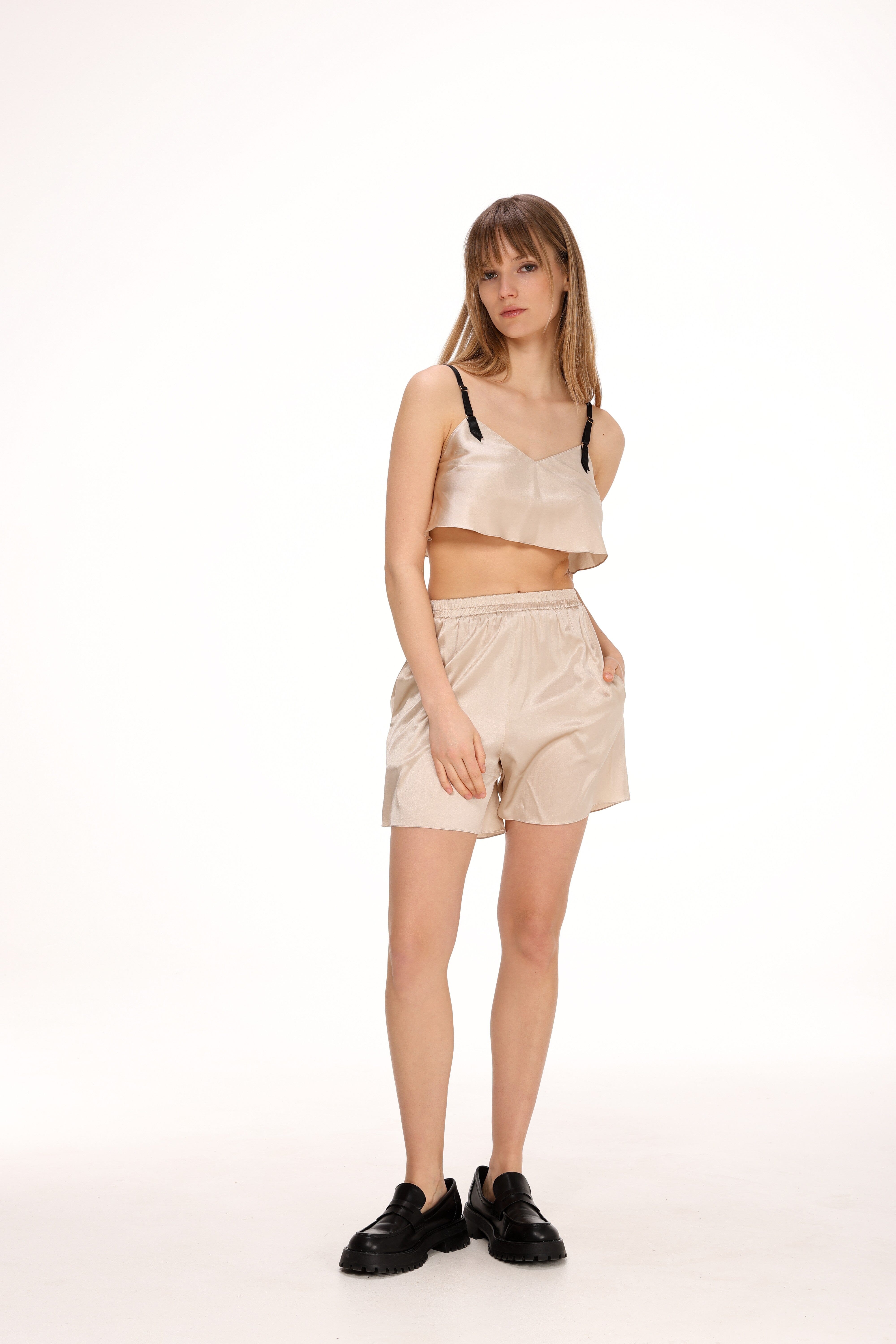  Silk Mini Top in Light Beige Product Amoralle