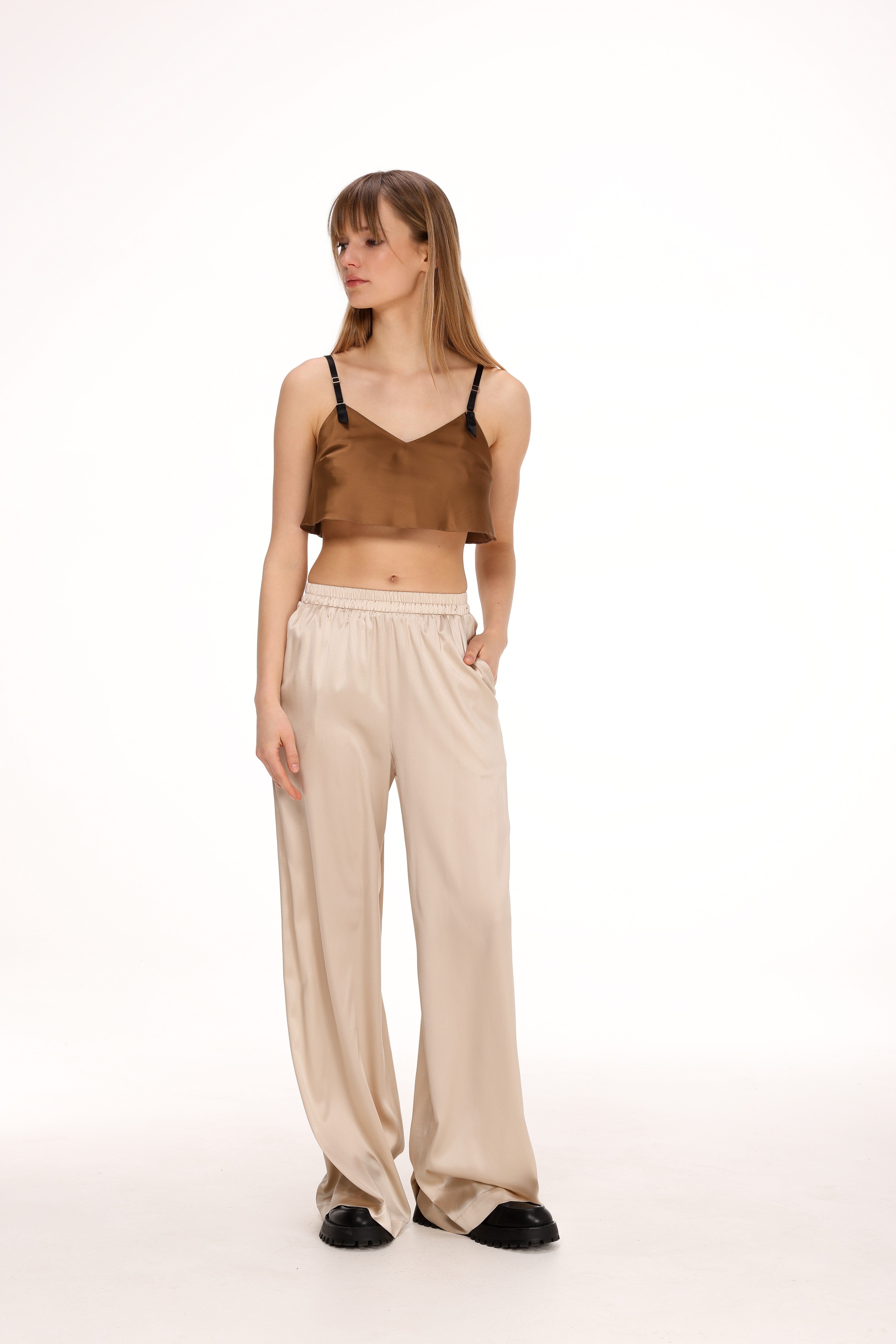  Silk Pants in Light Beige Product Amoralle