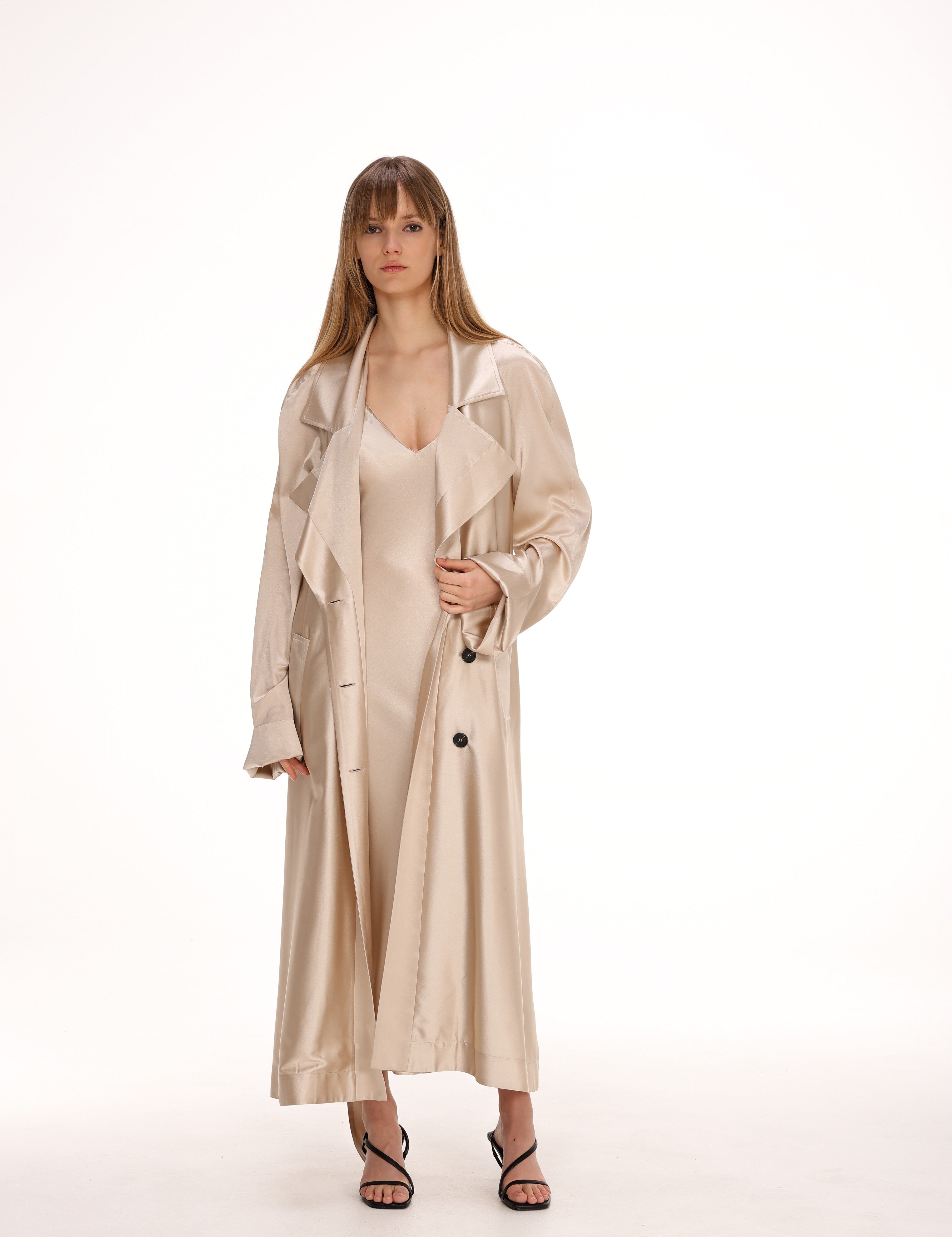  Silk Trench Coat with Pockets Product Amoralle