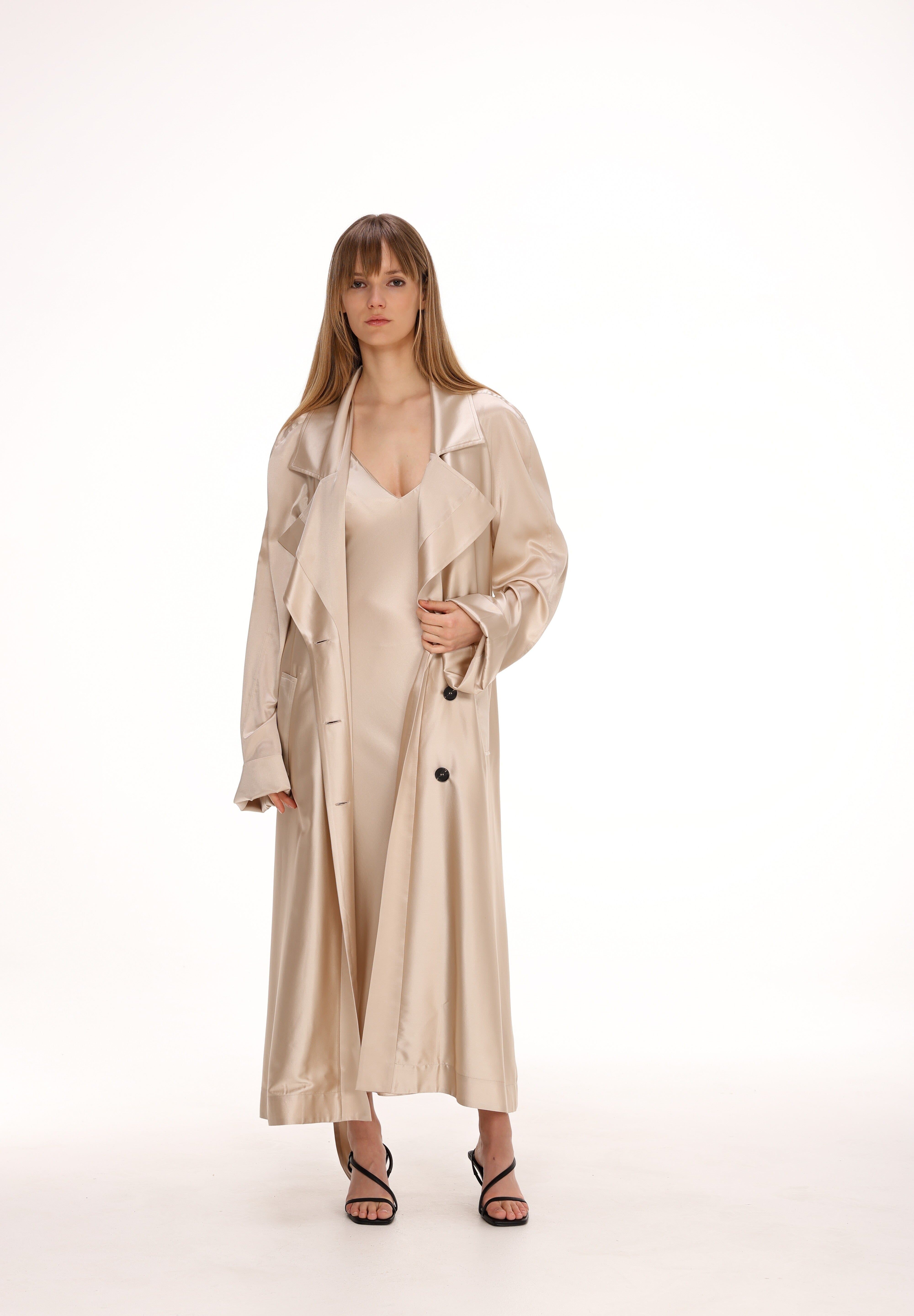  Silk Trench Coat with Pockets Product Amoralle