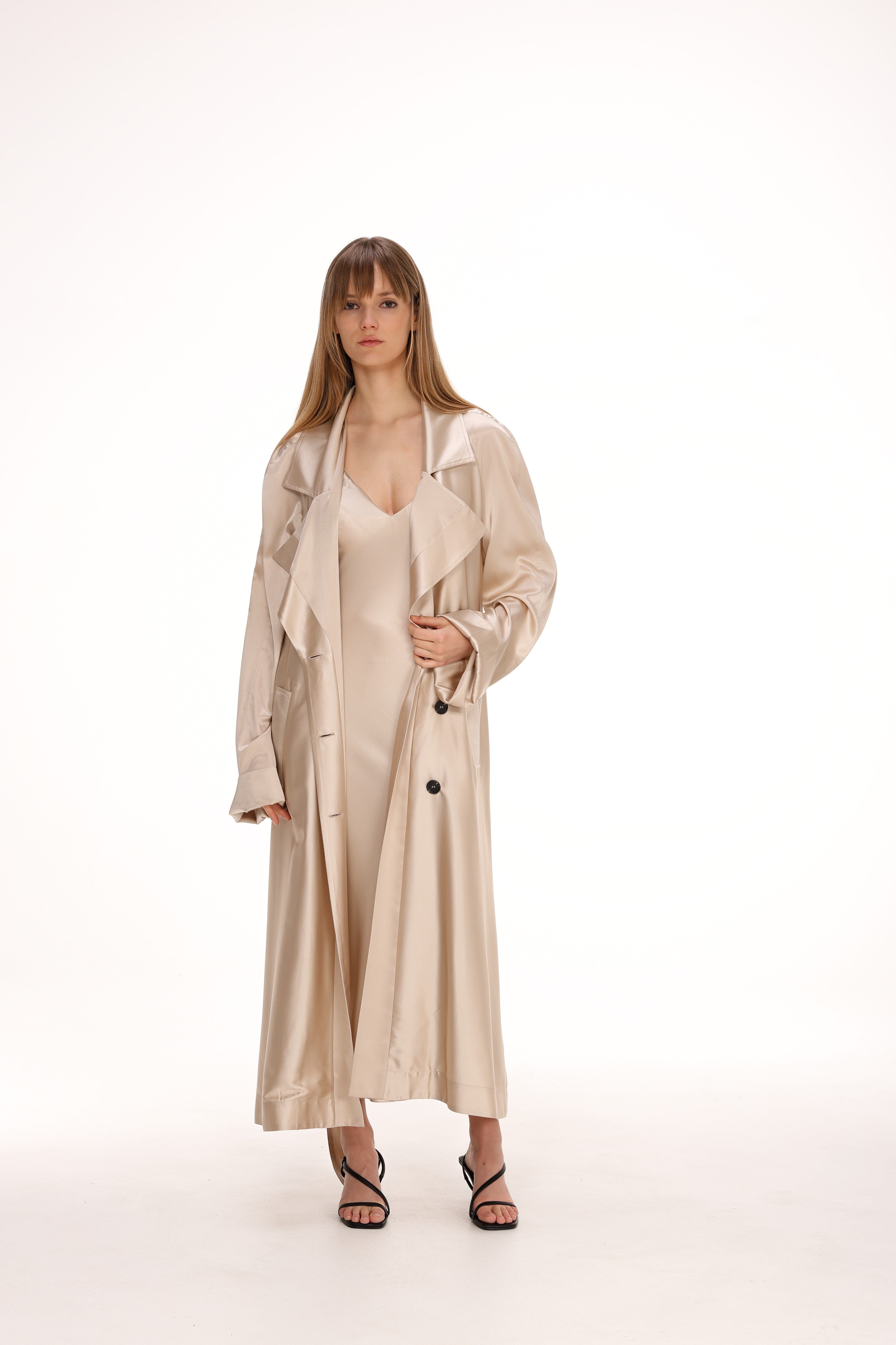  Silk Trench Coat with Pockets Product Amoralle