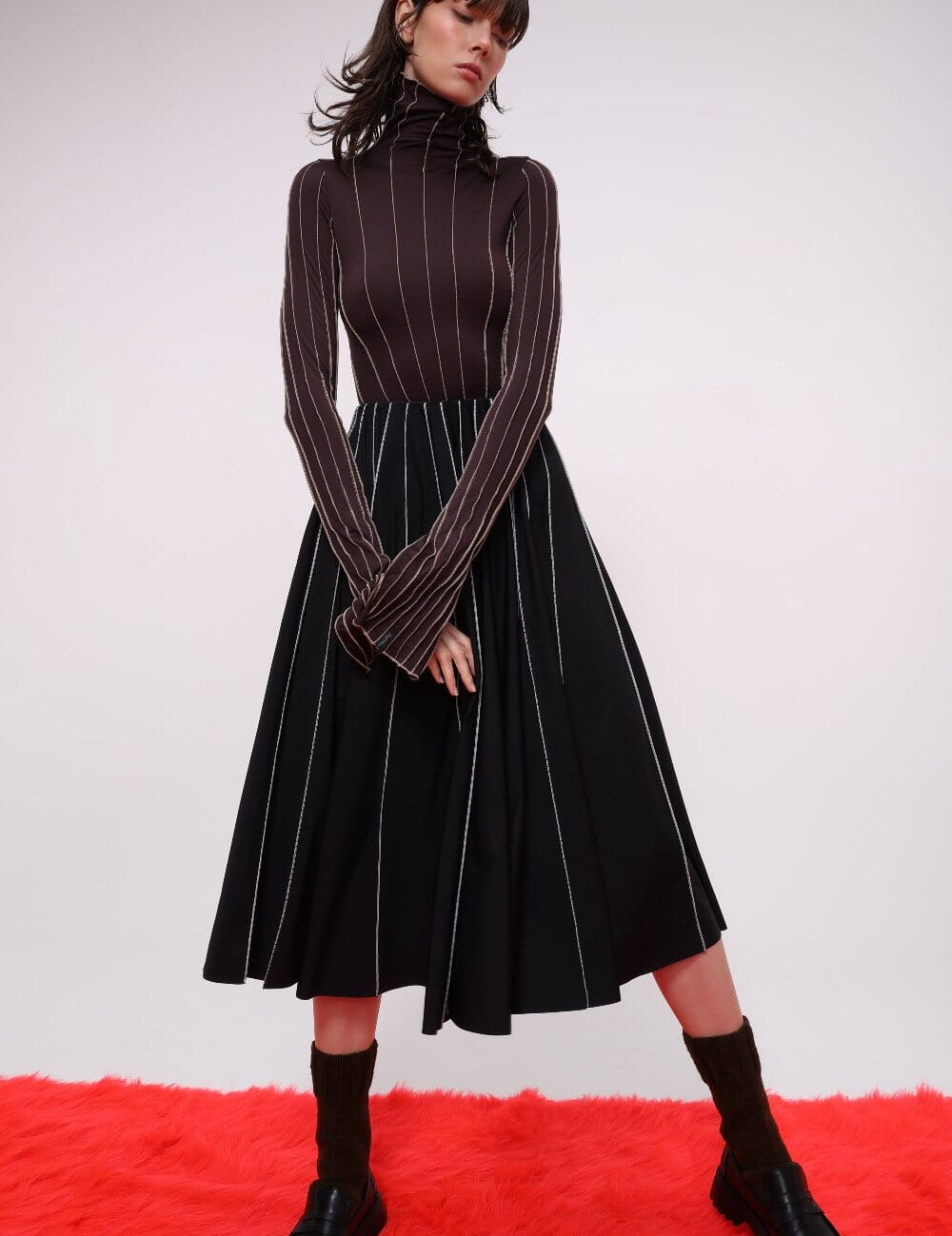  Stitch Detail Midi Skirt Product Amoralle