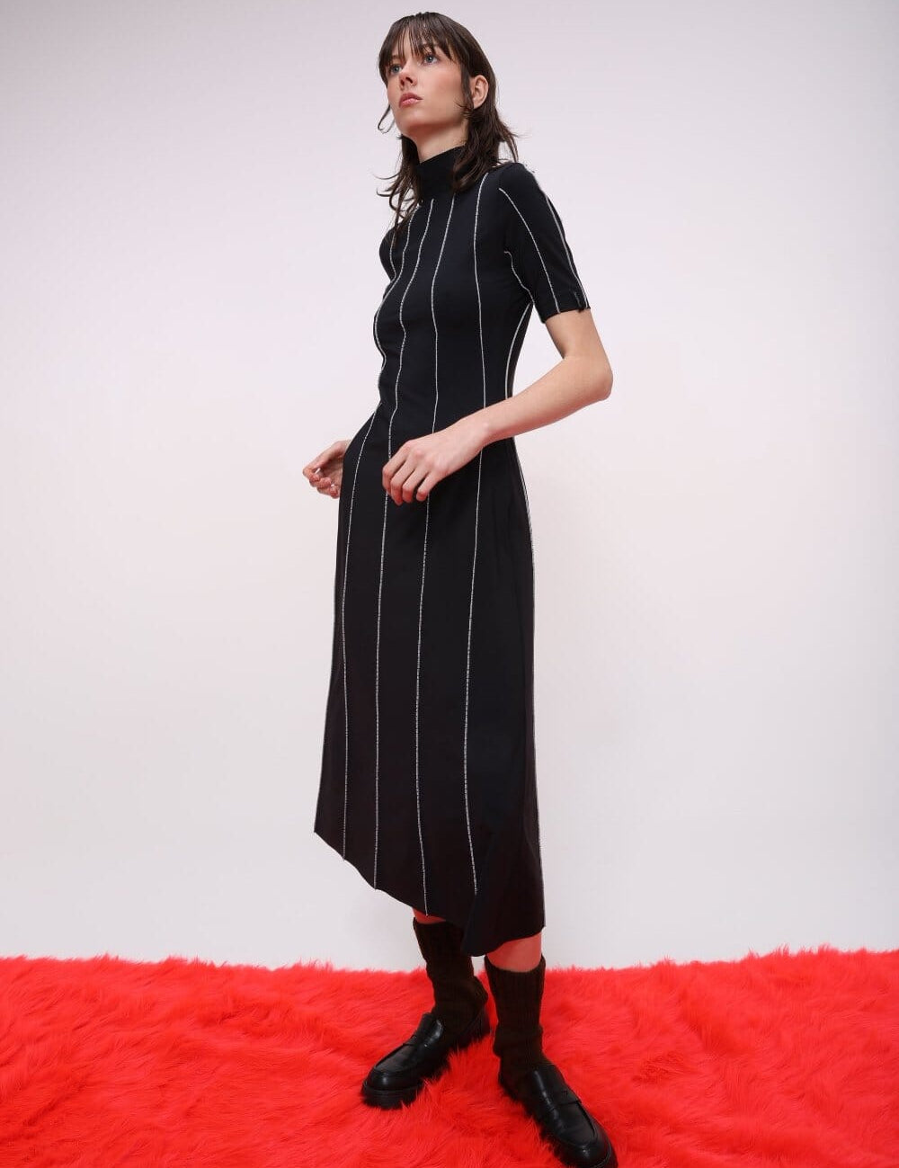  Stitch Detail Turtleneck Midi Dress Product Amoralle