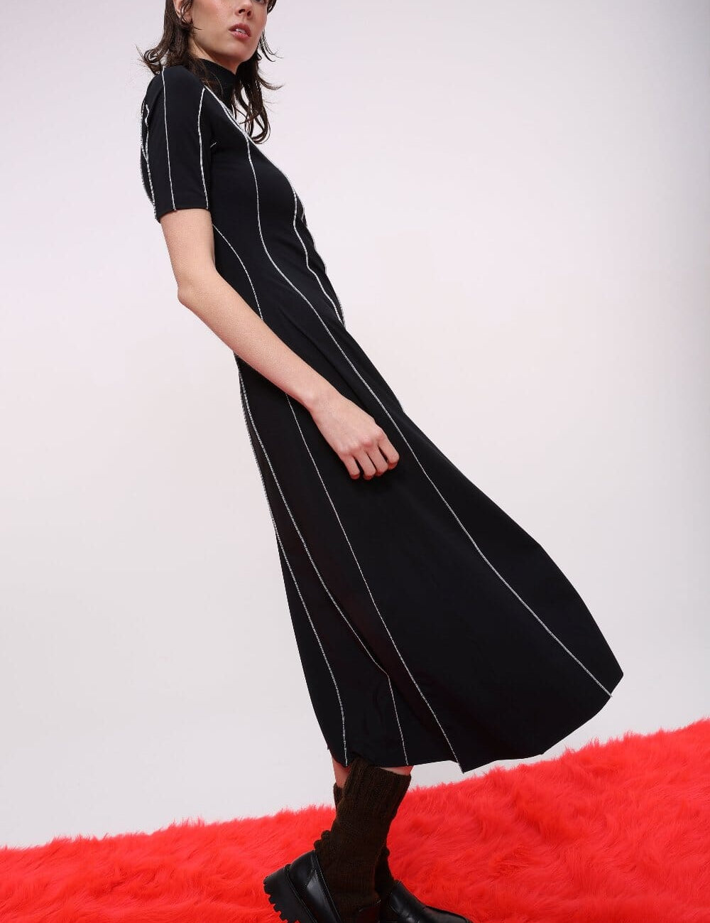  Stitch Detail Turtleneck Midi Dress Product Amoralle