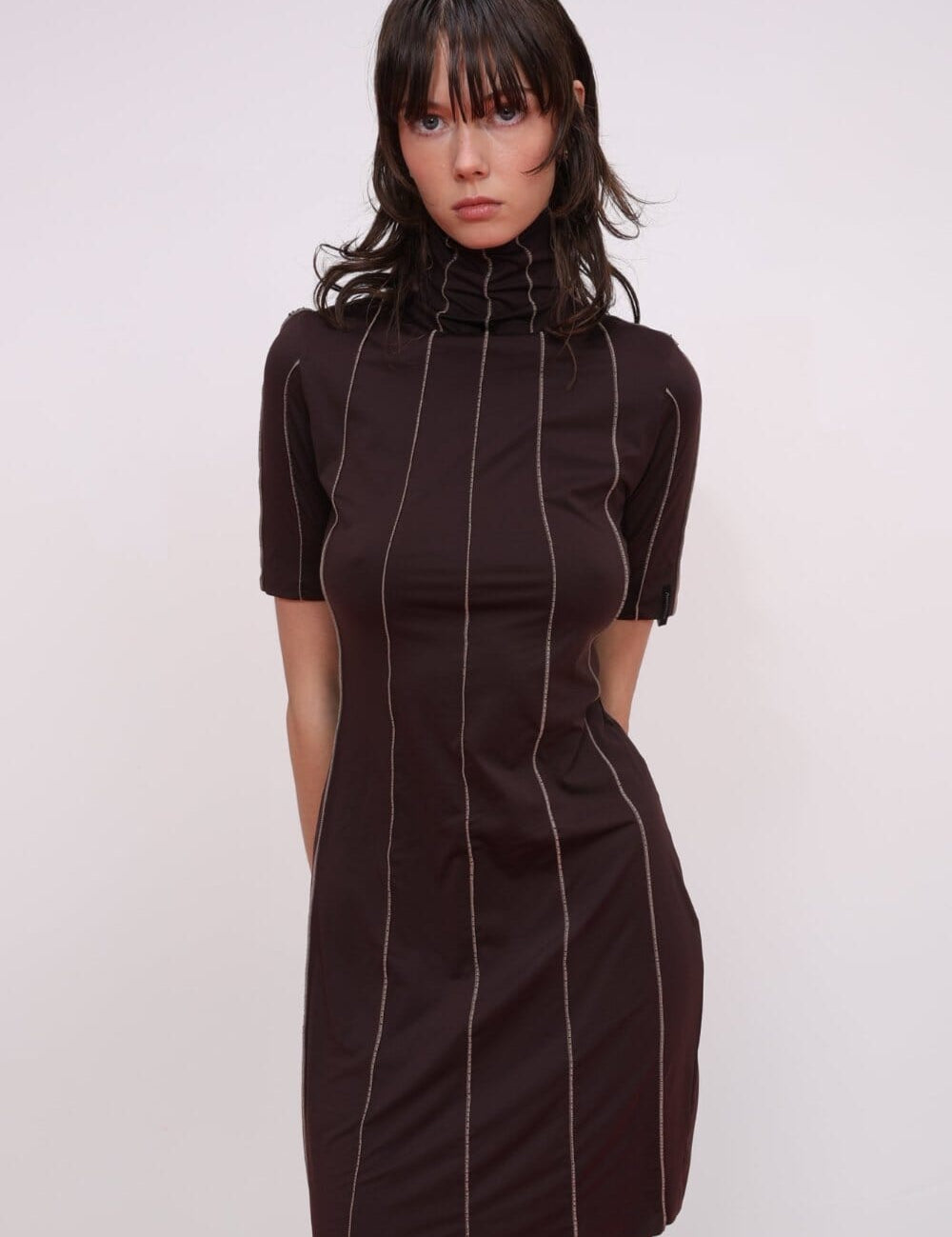  Stitch Detail Turtleneck Mini Dress Product Amoralle