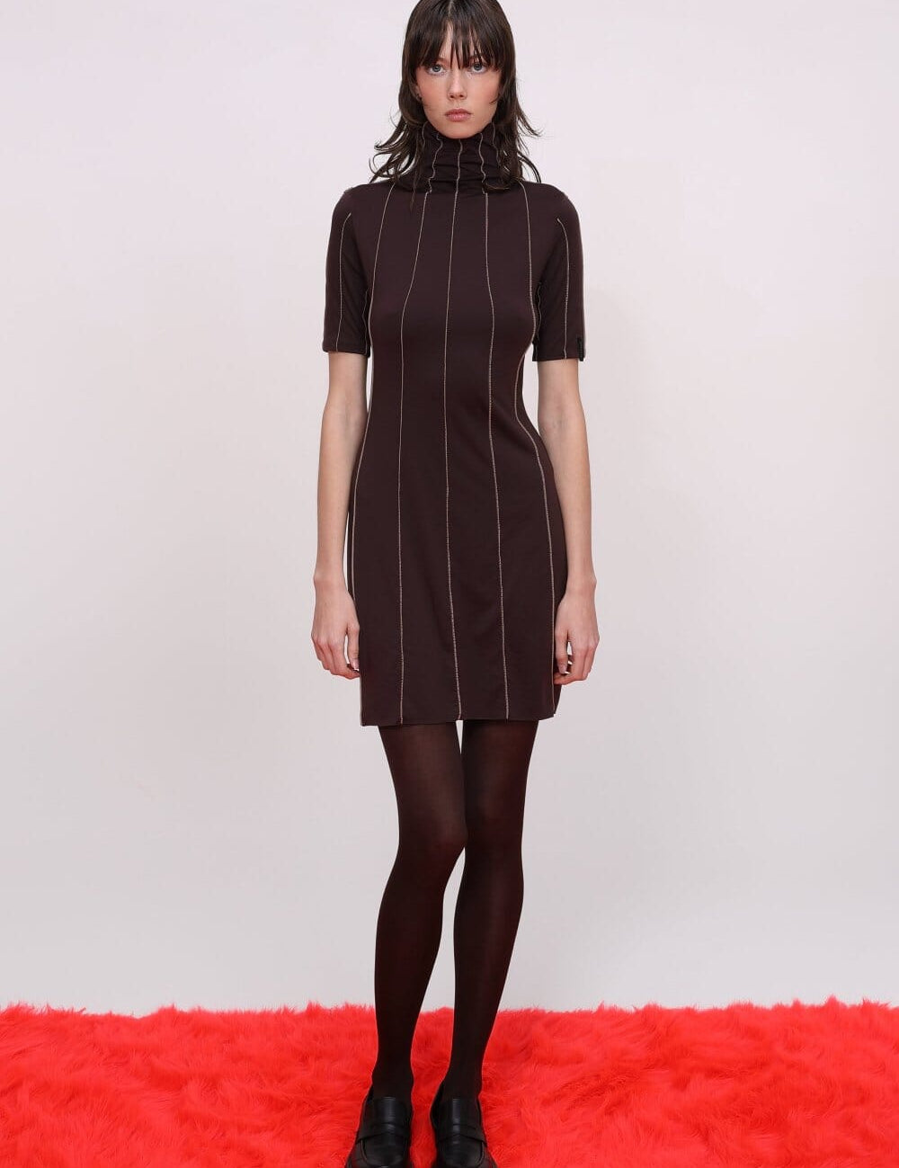 Stitch Detail Turtleneck Mini Dress Product Amoralle