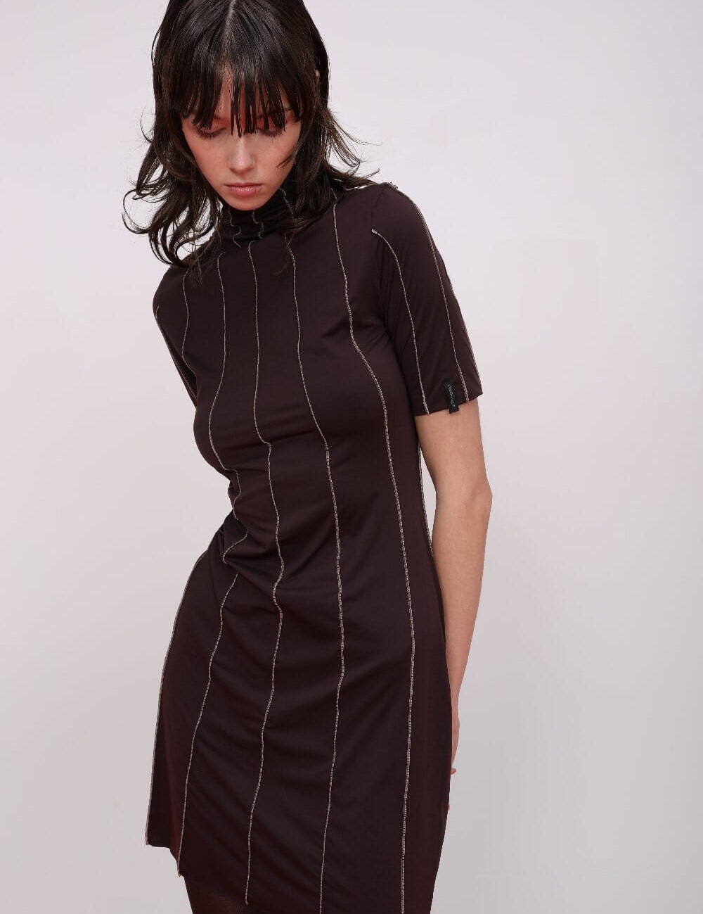 Stitch Detail Turtleneck Mini Dress Product Amoralle