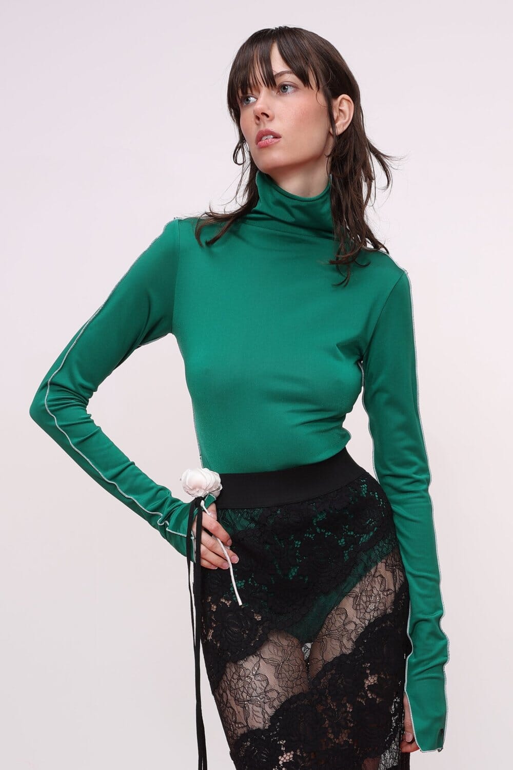  Stitch Sleeve Detail Turtleneck Bodysuit Product Amoralle