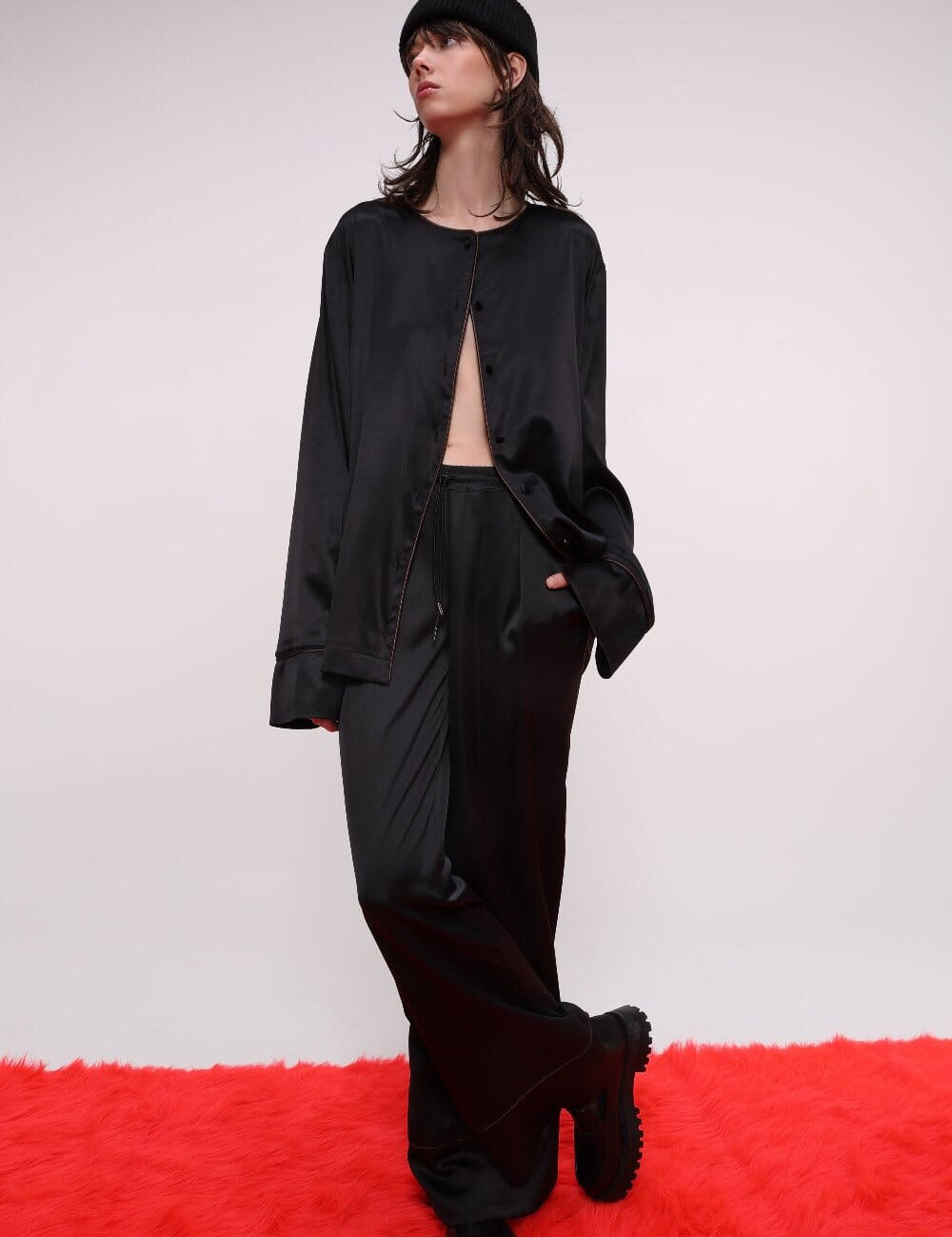  Straight Leg Satin Pants Product Amoralle