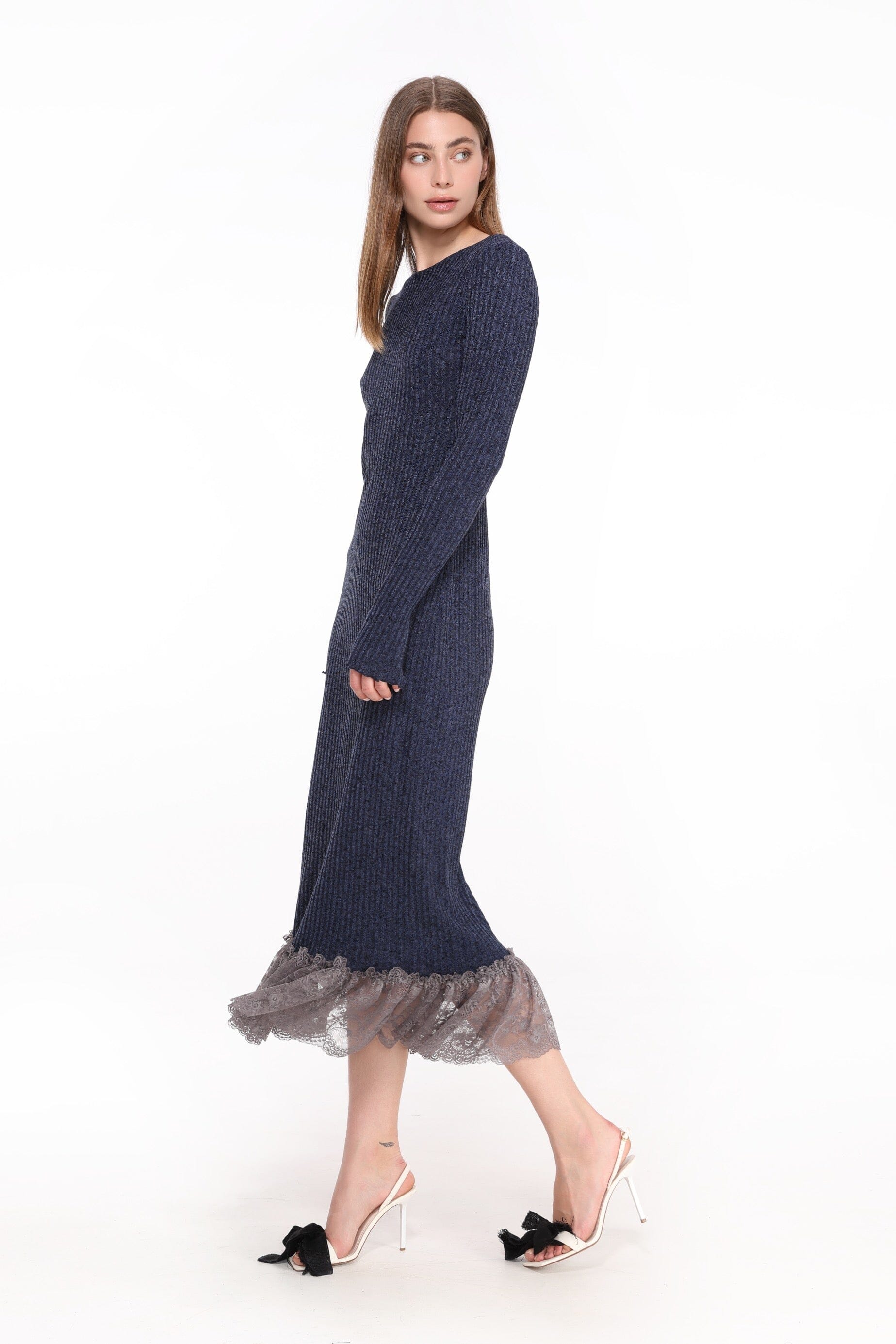  Viscose Midi Dress with Lace Trim Product Amoralle