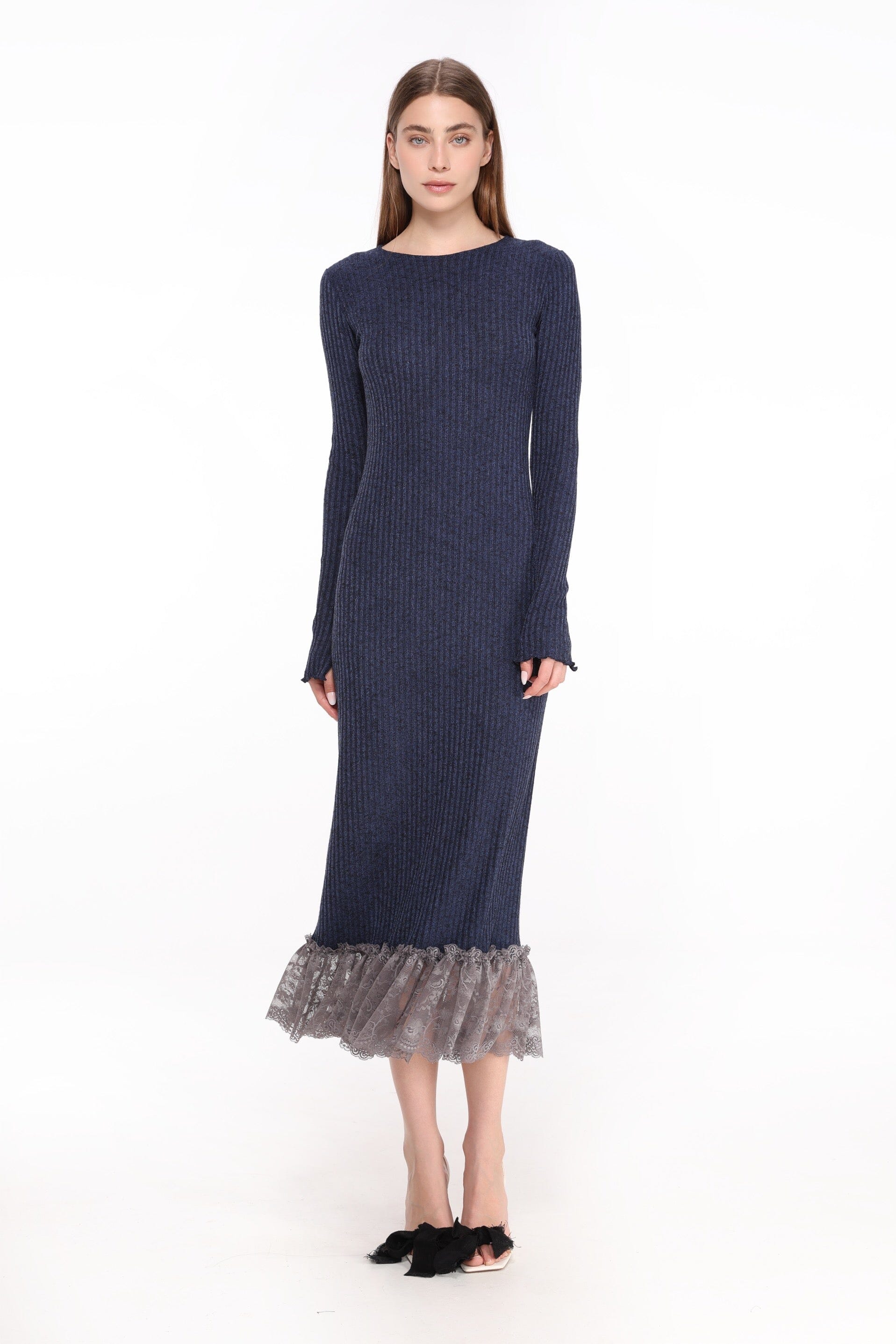  Viscose Midi Dress with Lace Trim Product Amoralle