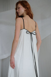  White Linen Dress With Black Straps Product Amoralle