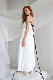  White Linen Dress With Black Straps Product Amoralle